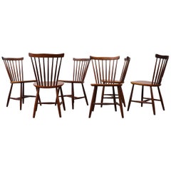Set of 6 Tapiovaara Style Spindle Back Dining Chairs for Pastoe