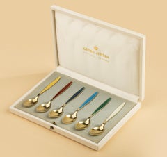 Set of 6 Tea Spoons - Georg Jensen - Sterling Silver Enameled