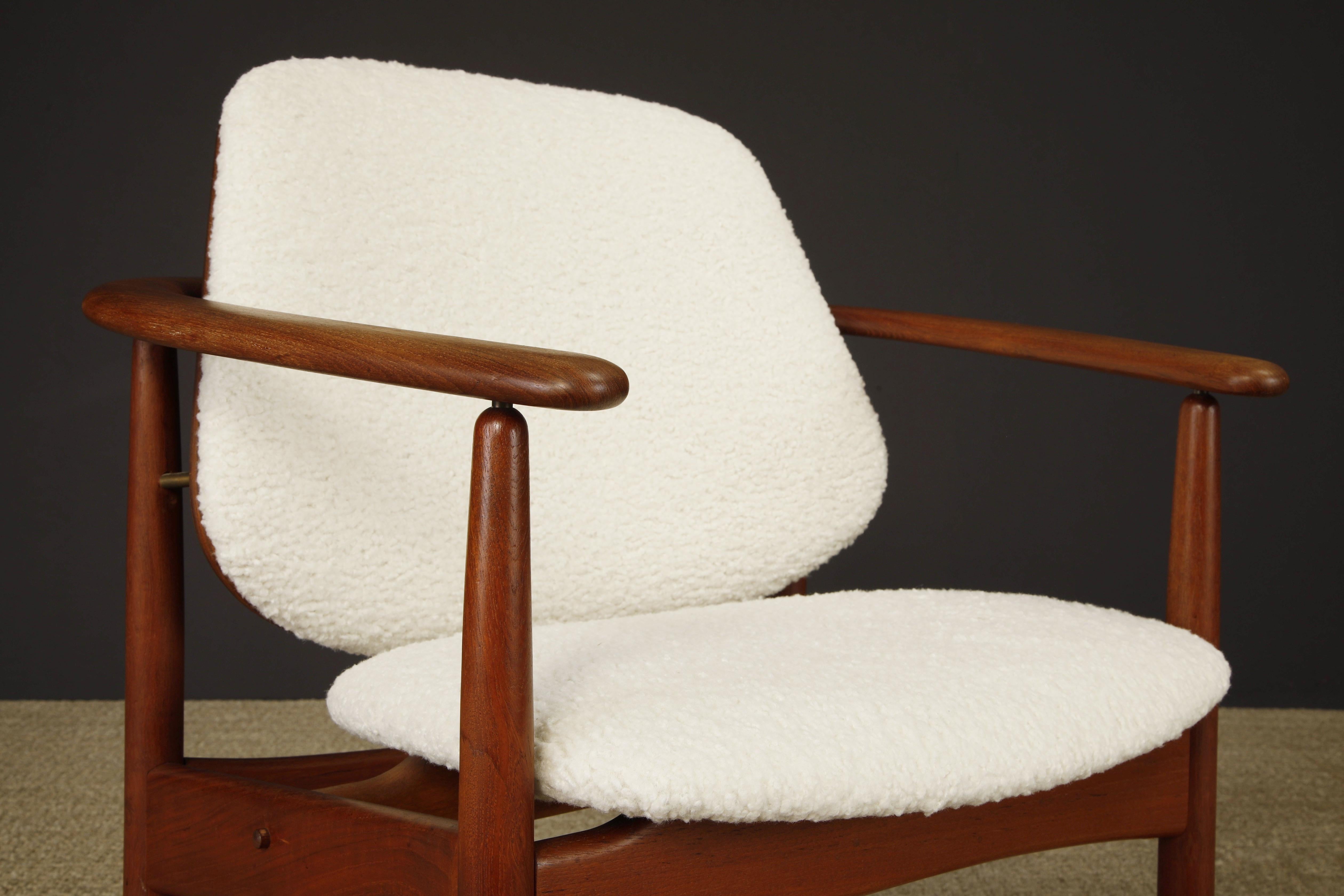 Conjunto de 6 Sillas de Comedor de Teca y Bouclé de Arne Hovmand-Olsen, Años 60 en venta 5