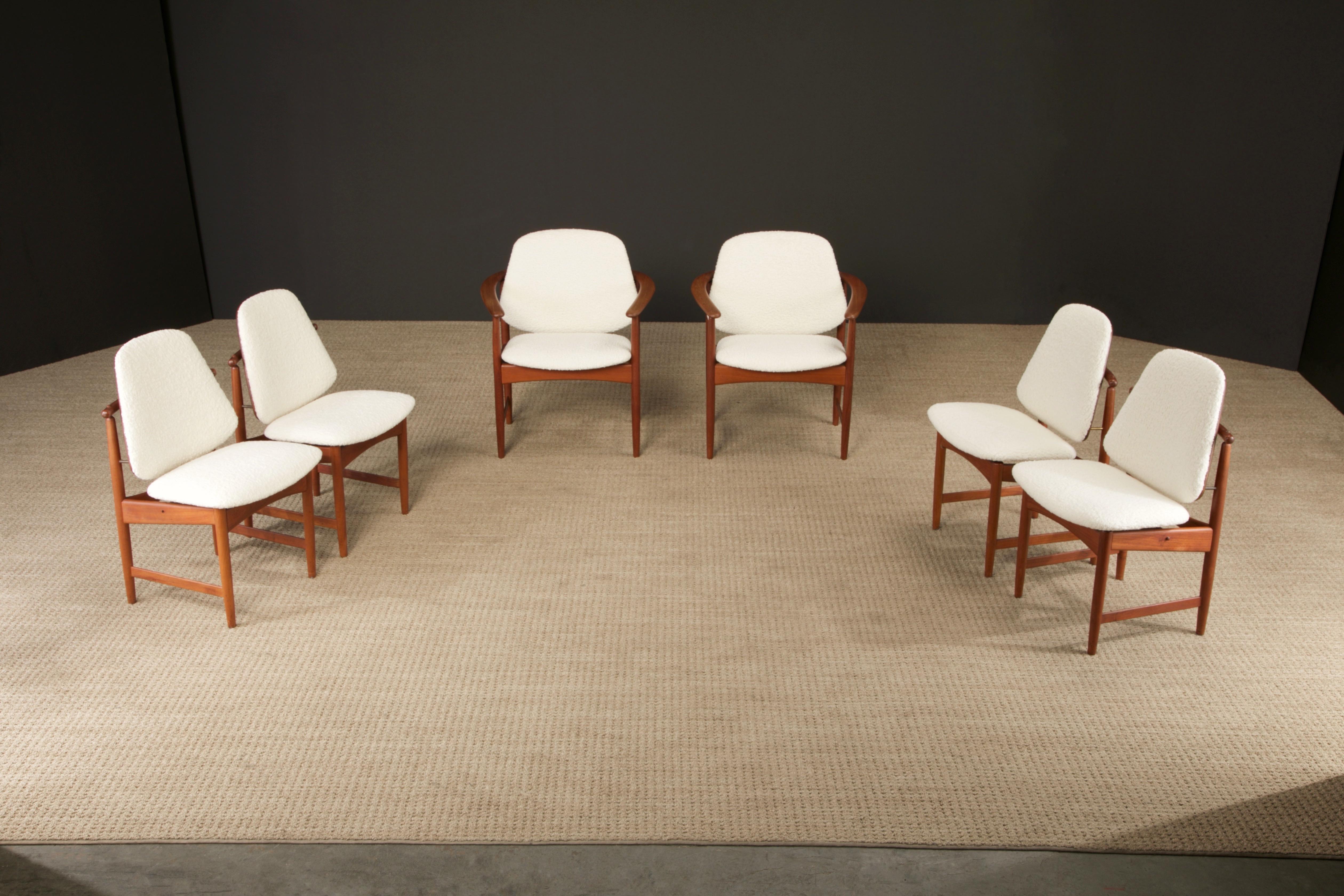 Conjunto de 6 Sillas de Comedor de Teca y Bouclé de Arne Hovmand-Olsen, Años 60 Escandinavo moderno en venta