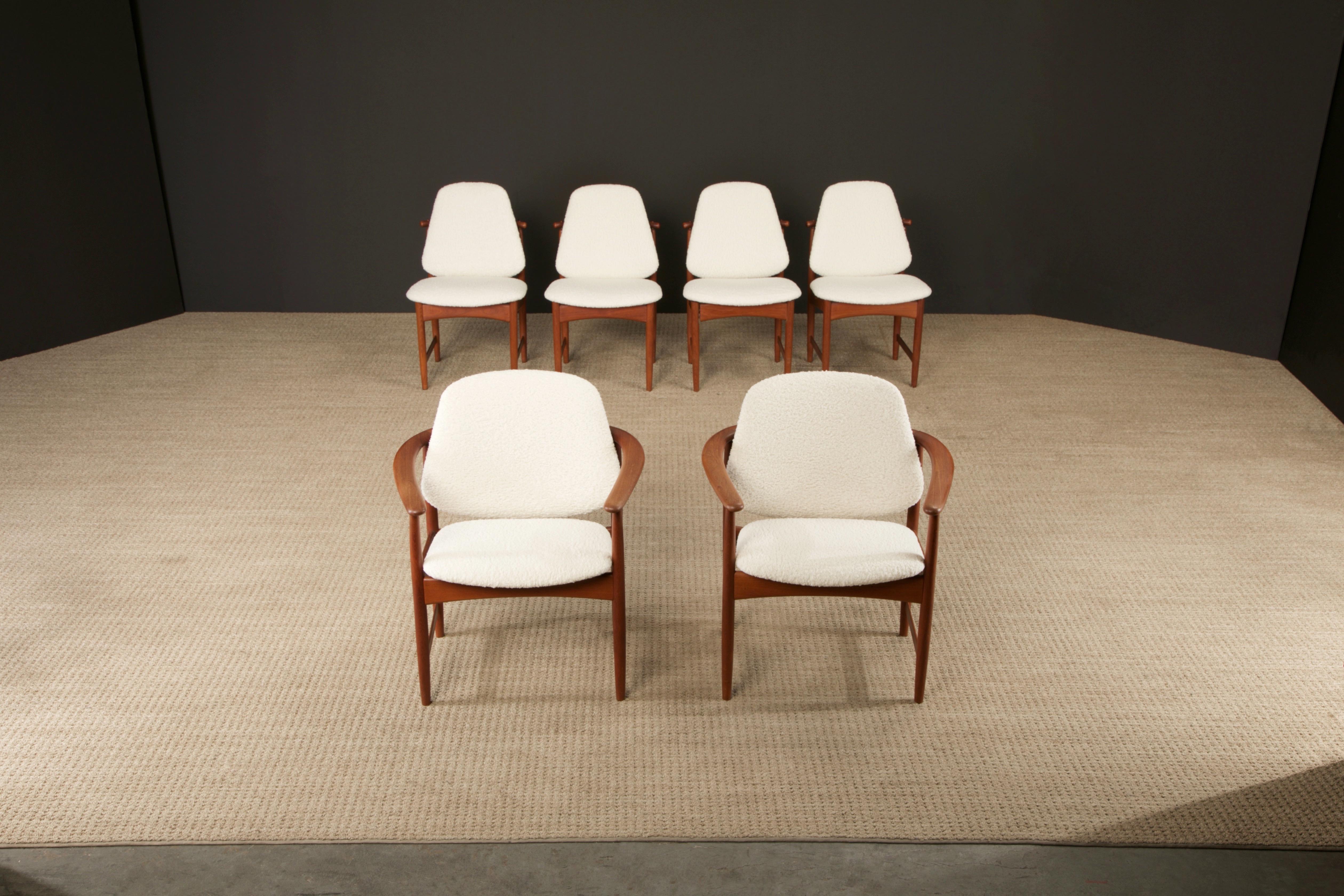 Conjunto de 6 Sillas de Comedor de Teca y Bouclé de Arne Hovmand-Olsen, Años 60 Danés en venta