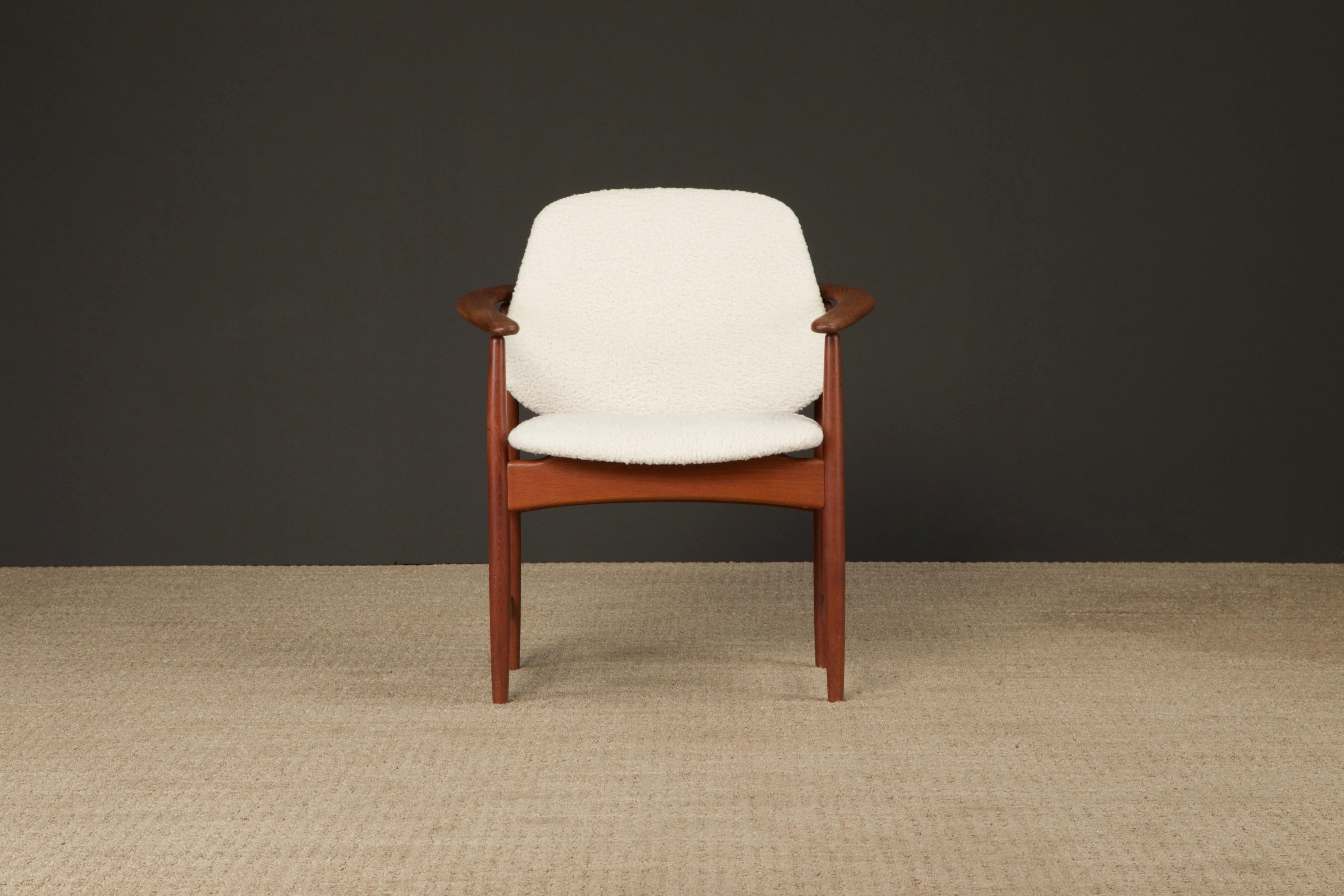 Conjunto de 6 Sillas de Comedor de Teca y Bouclé de Arne Hovmand-Olsen, Años 60 en Bueno estado para la venta en Los Angeles, CA