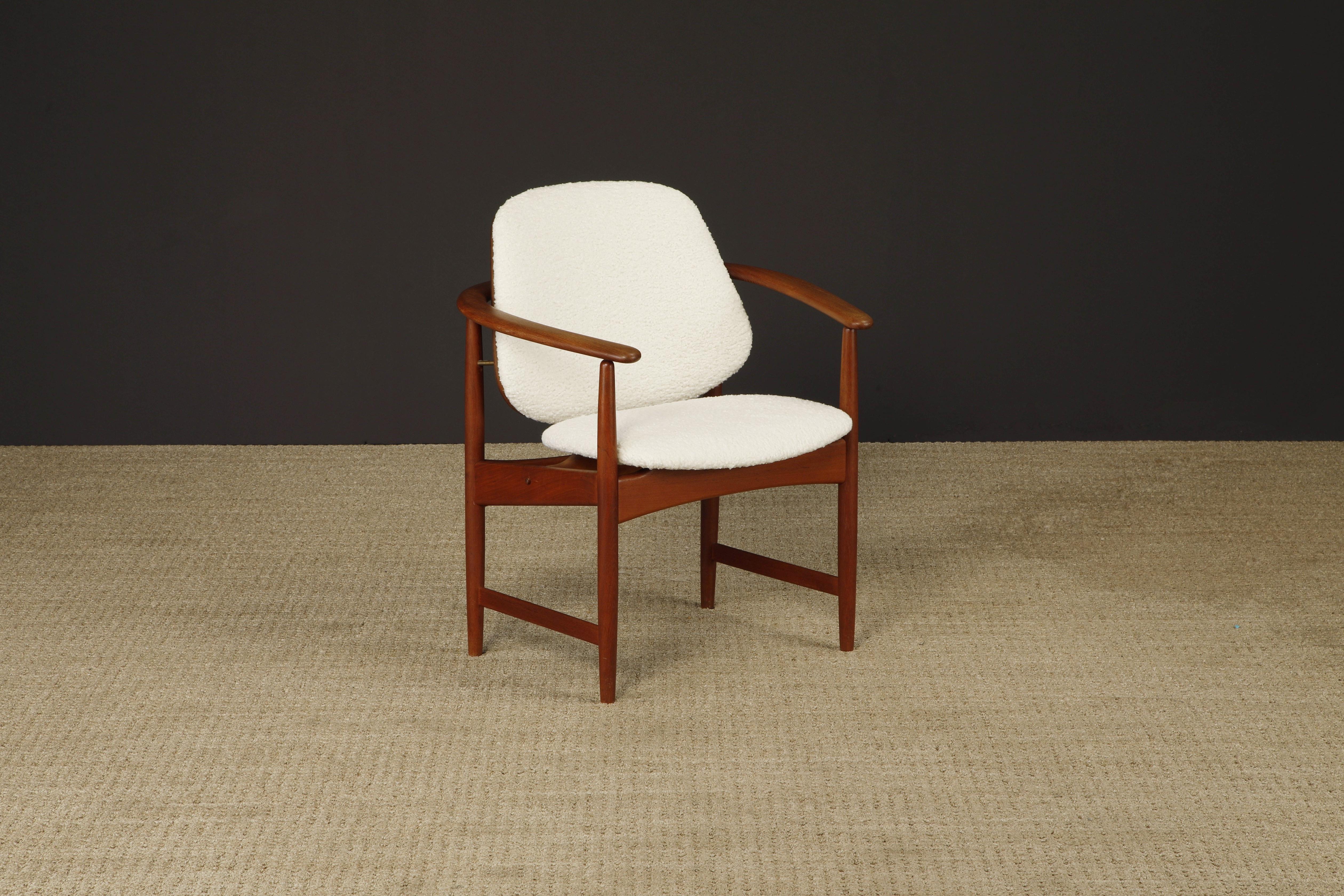 Conjunto de 6 Sillas de Comedor de Teca y Bouclé de Arne Hovmand-Olsen, Años 60 mediados del siglo XX en venta