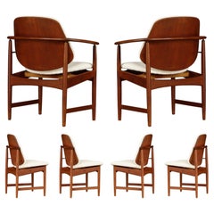 Ensemble de 6 chaises de salle à manger en teck et bouclé par Arne Hovmand-Olsen, années 1960
