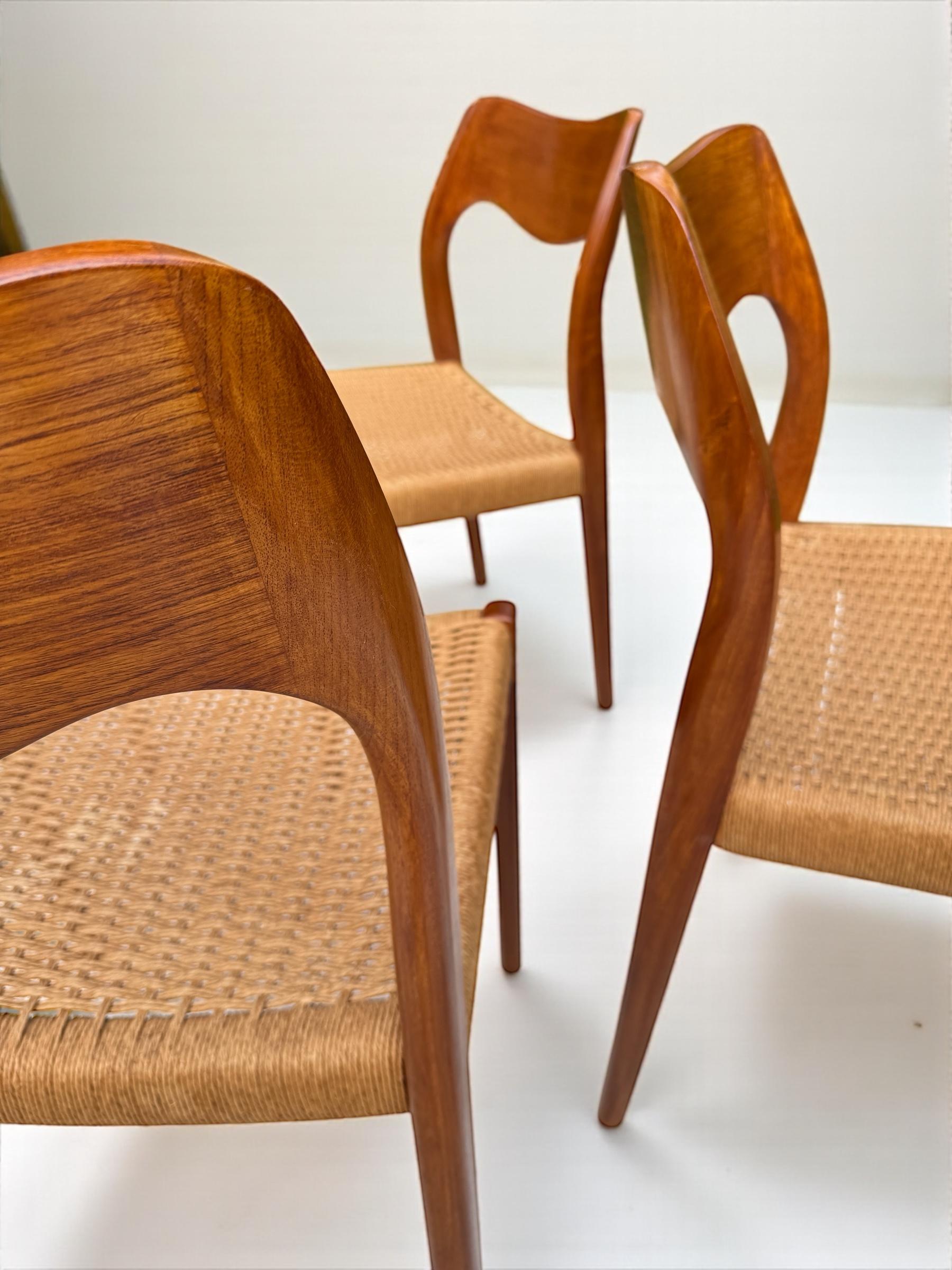 Set of 6 Teak and Paper Cord Model 71 Dining Chairs by Niels O Møller 1960's For Sale 1