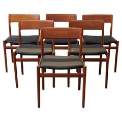 Set of 6 Teak Chairs by Johannes Norgaards, Denmark, Genuine Leather, 1965