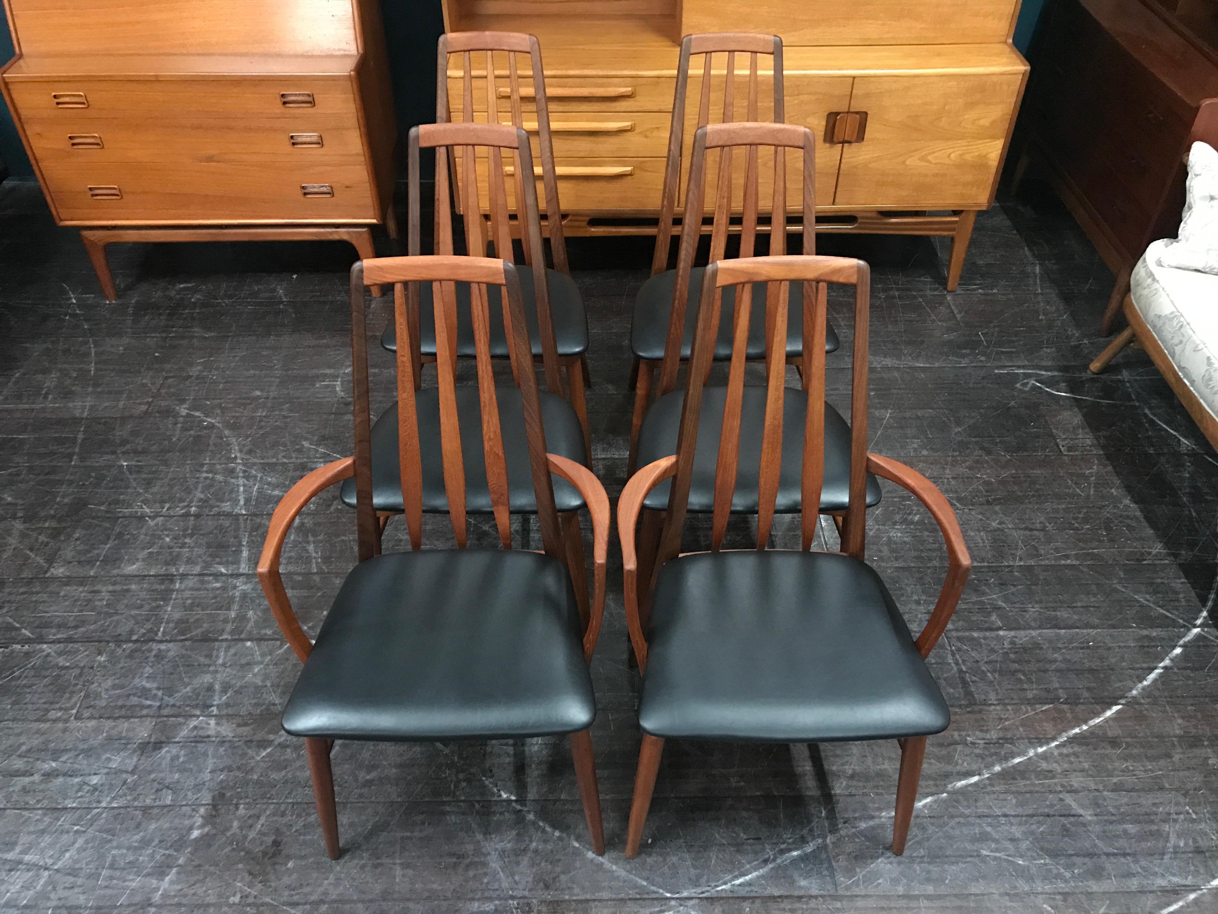 Mid-Century Modern Set of 6 Teak Danish ‘Eva’ Dining Chairs by Niels Koefoed for Kofoeds Hornslet For Sale