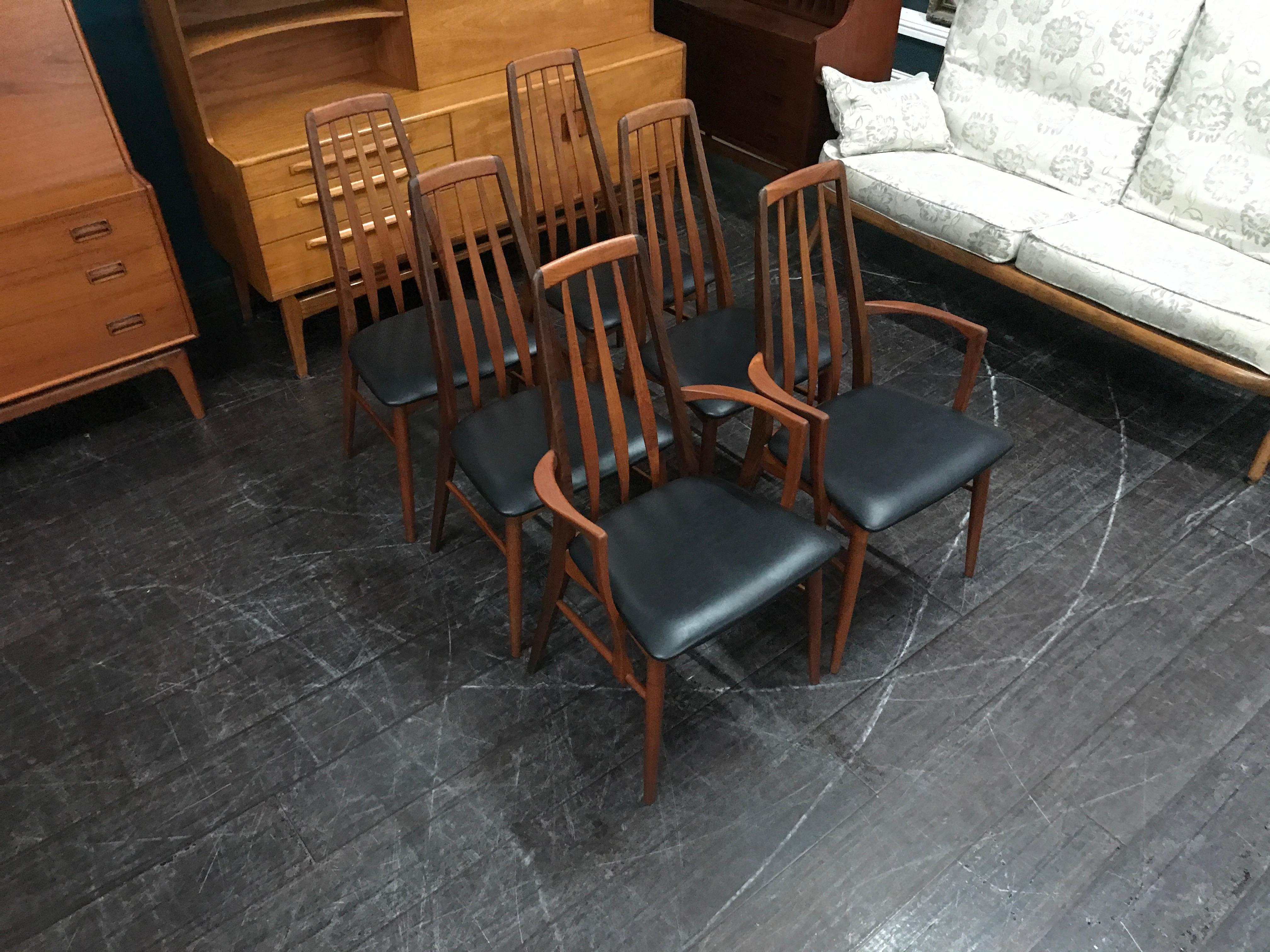 Set of 6 Teak Danish ‘Eva’ Dining Chairs by Niels Koefoed for Kofoeds Hornslet In Good Condition For Sale In Glasgow, GB