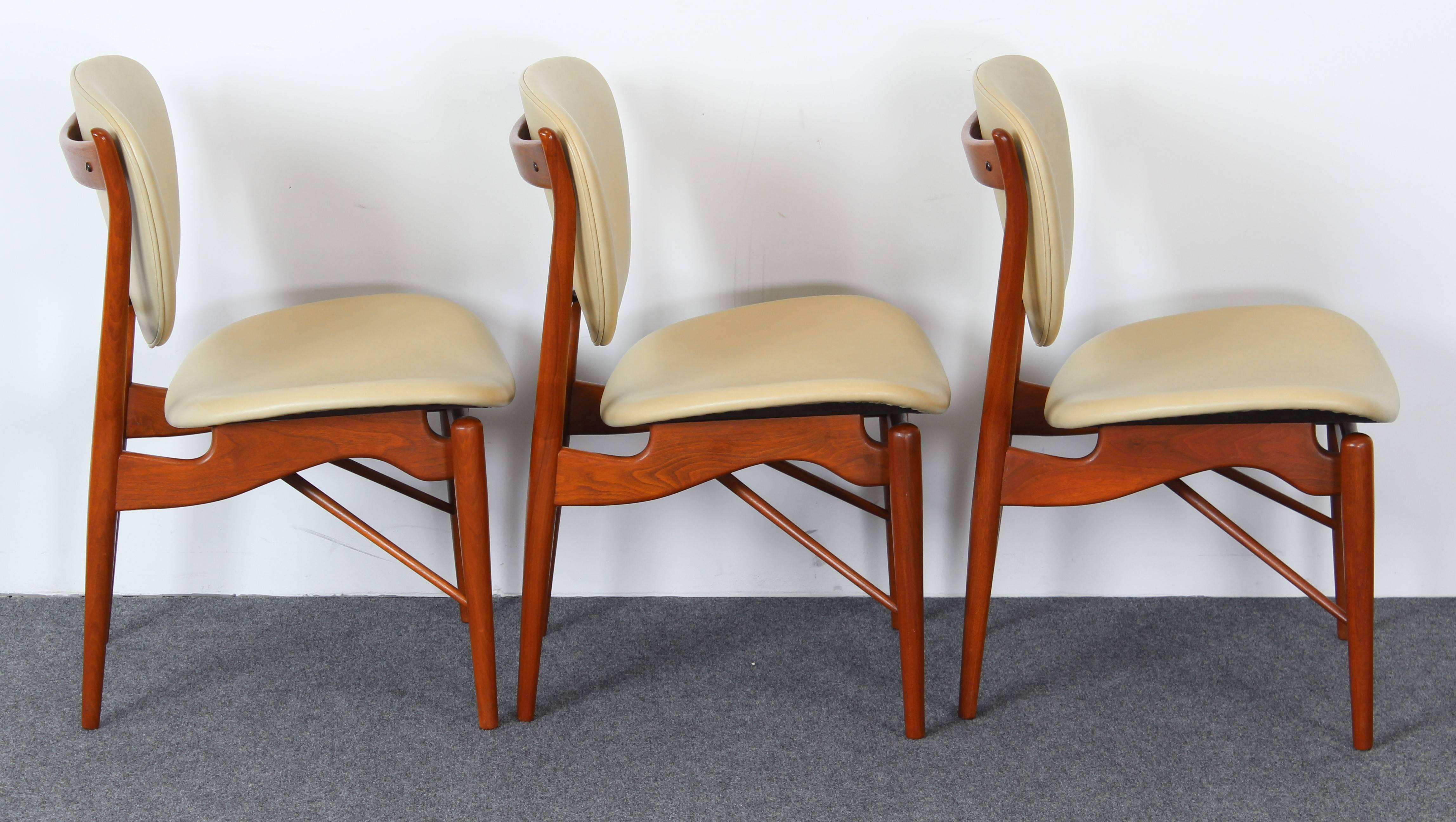 Leather Set of Six Teak Finn Juhl NV-51 Dining Chairs for Baker Furniture Company, 1960s