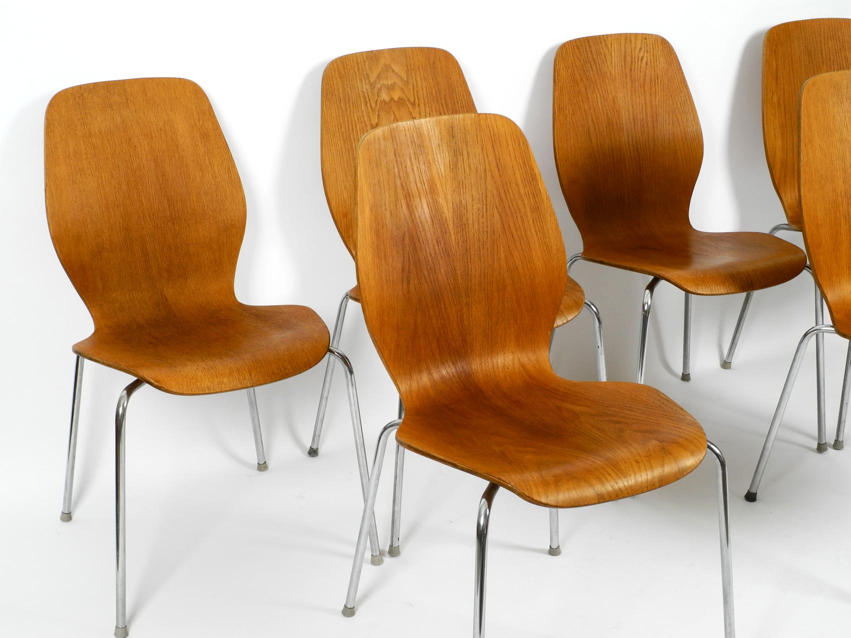 Metal Set of 6 teak plywood chairs by Herbert Hirche for Jofa Stalmobler Denmark