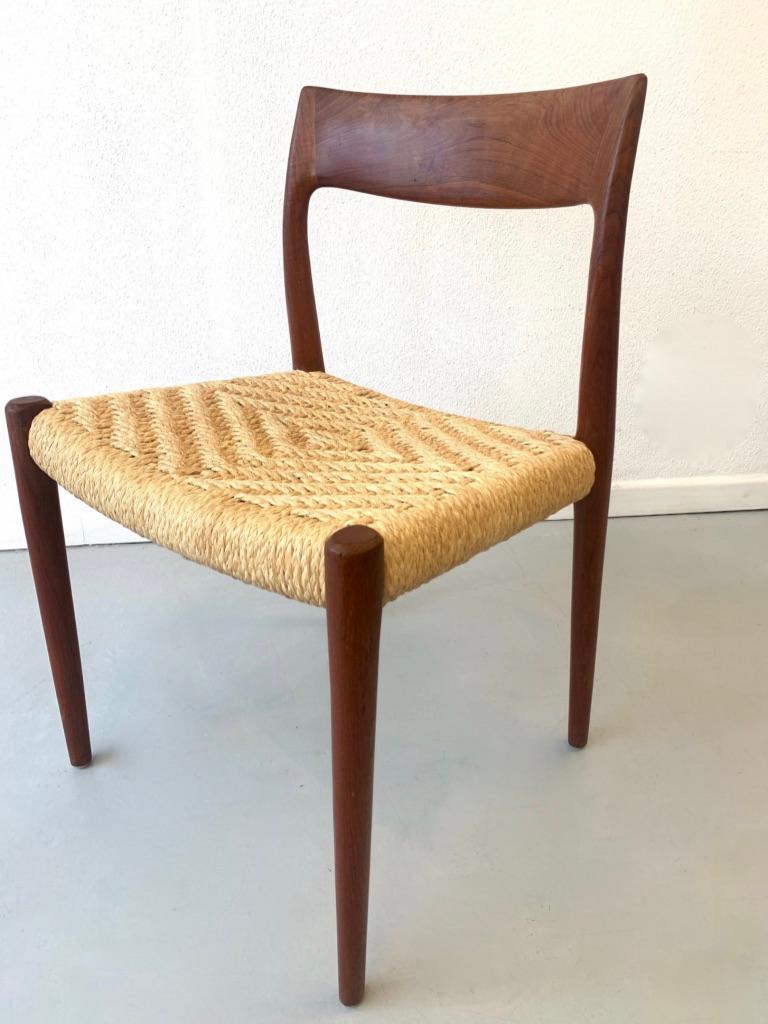 Mid-20th Century Set of 6 Teak & Rope Dining Chairs Model 77 by Niels O. Møller, Denmark ca. 1960
