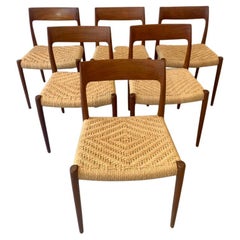 Set of 6 Teak & Rope Dining Chairs Model 77 by Niels O. Møller, Denmark ca. 1960