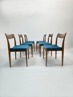 Ensemble de 6 chaises de salle à manger en teck et velours, de Nils Jonsson pour Troeds, Suède, années 1960