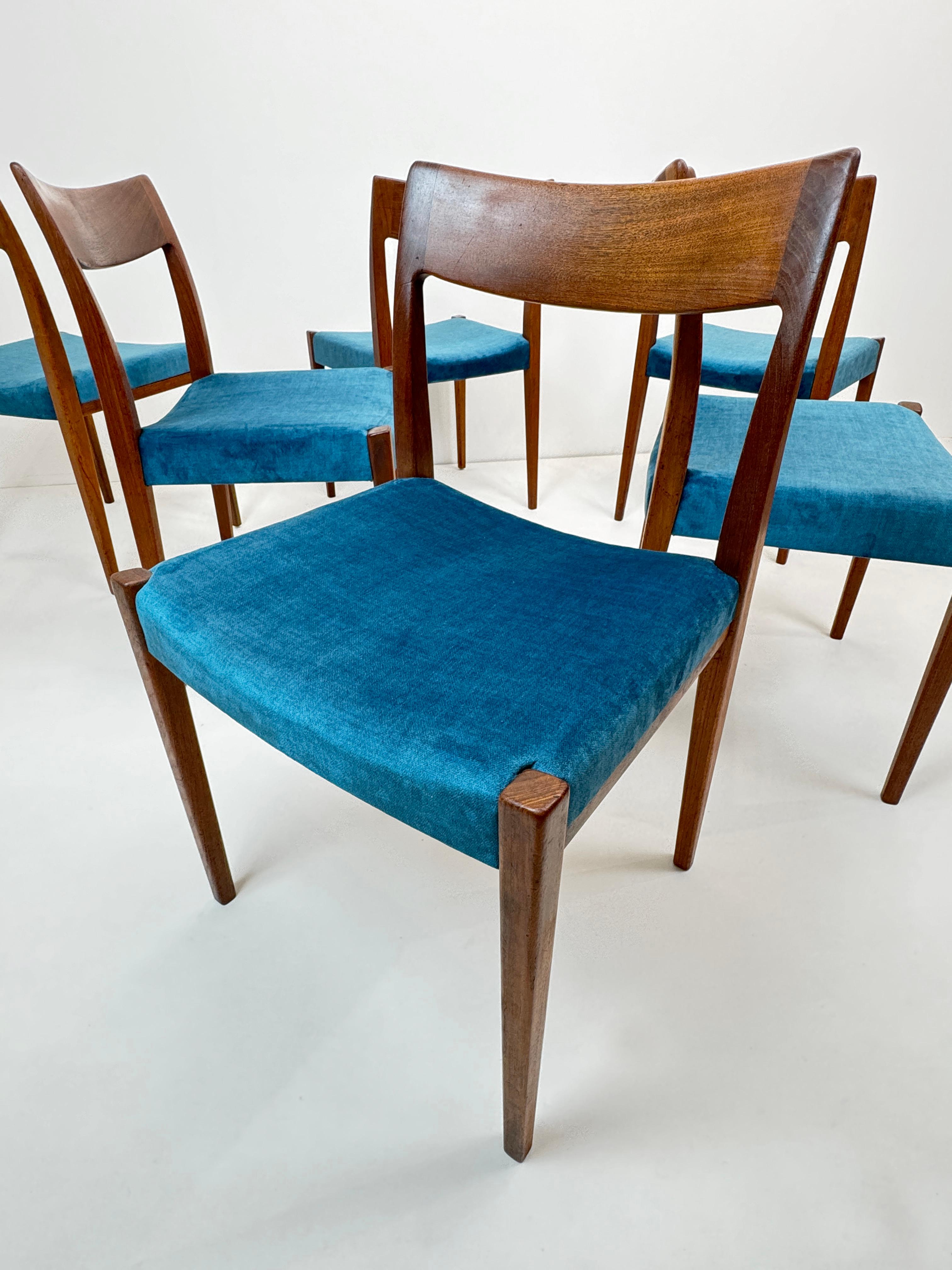 Woodwork Set of 6 Teak & Velour Dining Chairs, by Nils Jonsson for Troeds, Sweden, 1960's