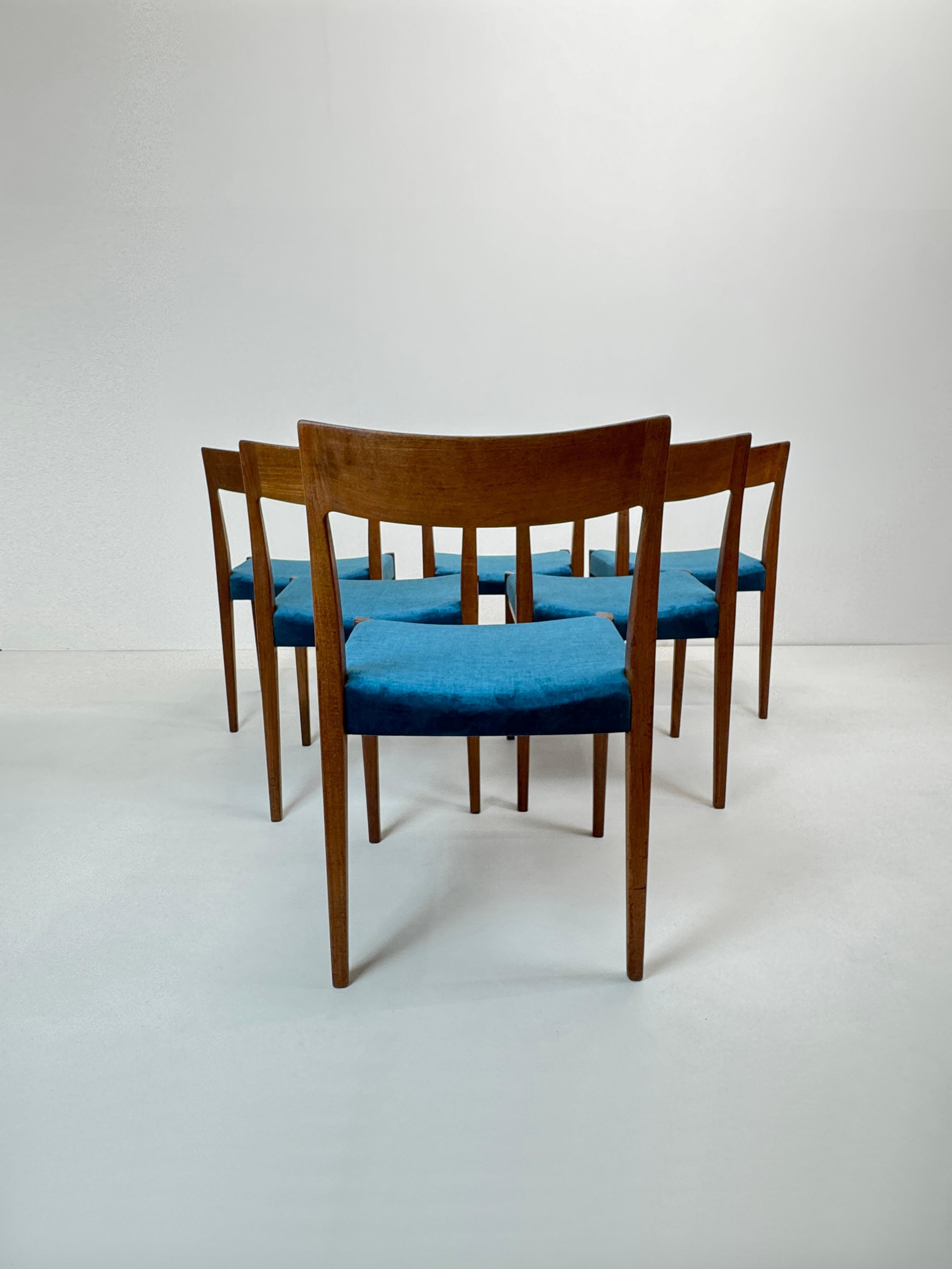 Wool Set of 6 Teak & Velour Dining Chairs, by Nils Jonsson for Troeds, Sweden, 1960's