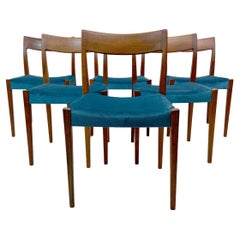 Satz von 6 Esszimmerstühlen aus Teakholz und Velour, von Nils Jonsson für Troeds, Schweden, 1960er Jahre