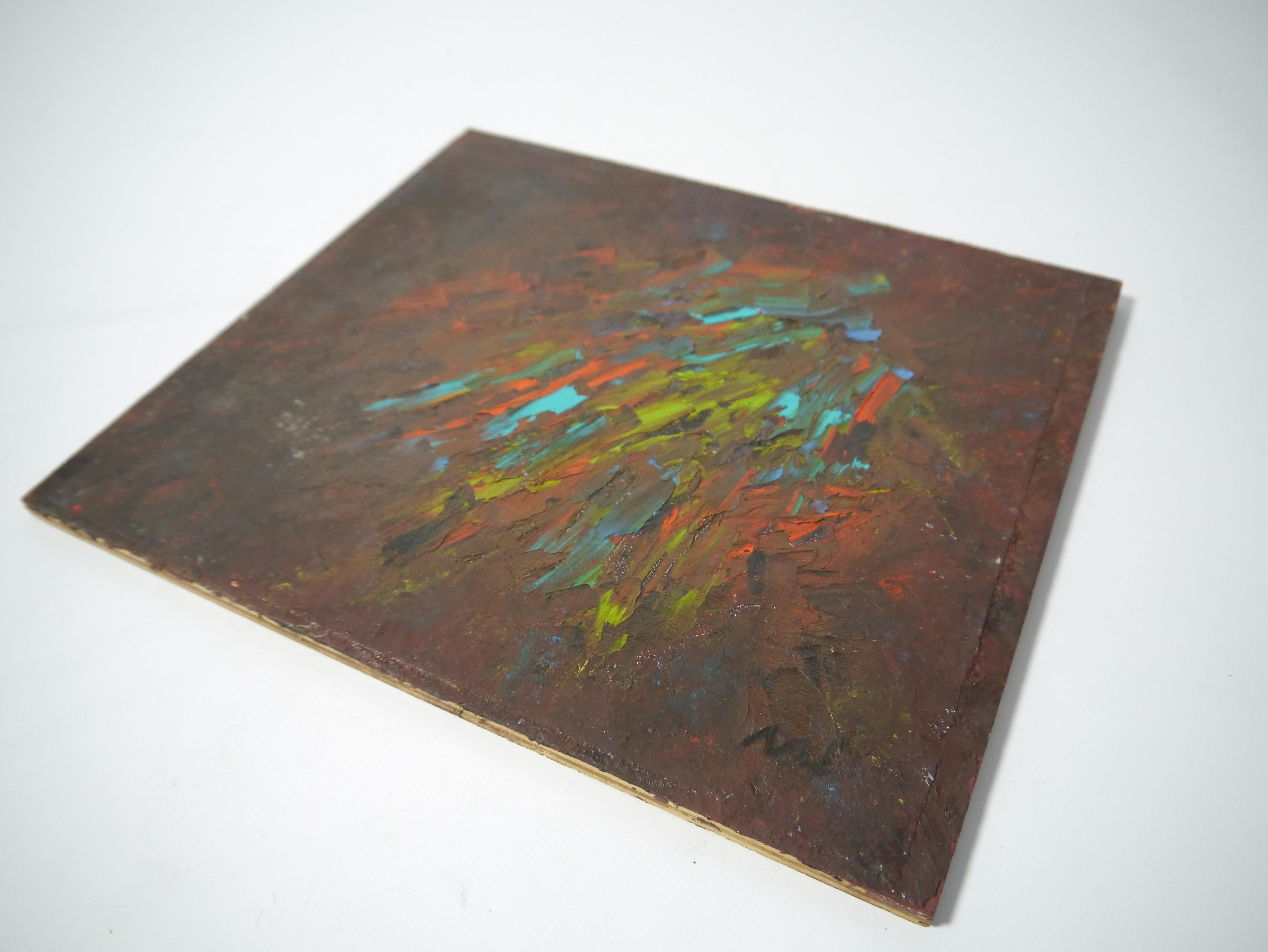 Set di 6 dipinti ad olio astratti e strutturati, firma: 