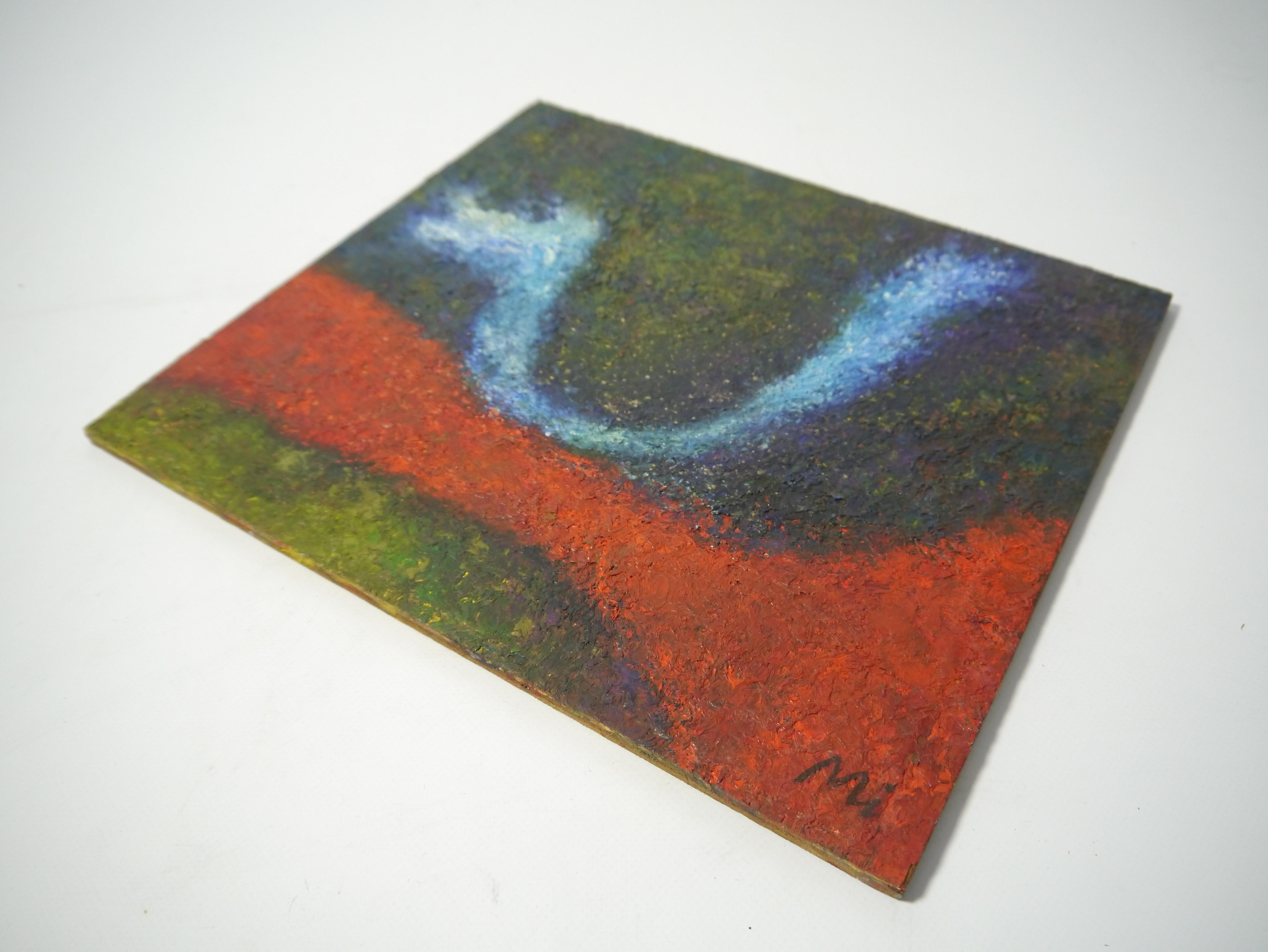 Set di 6 dipinti ad olio astratti e strutturati, firma: 