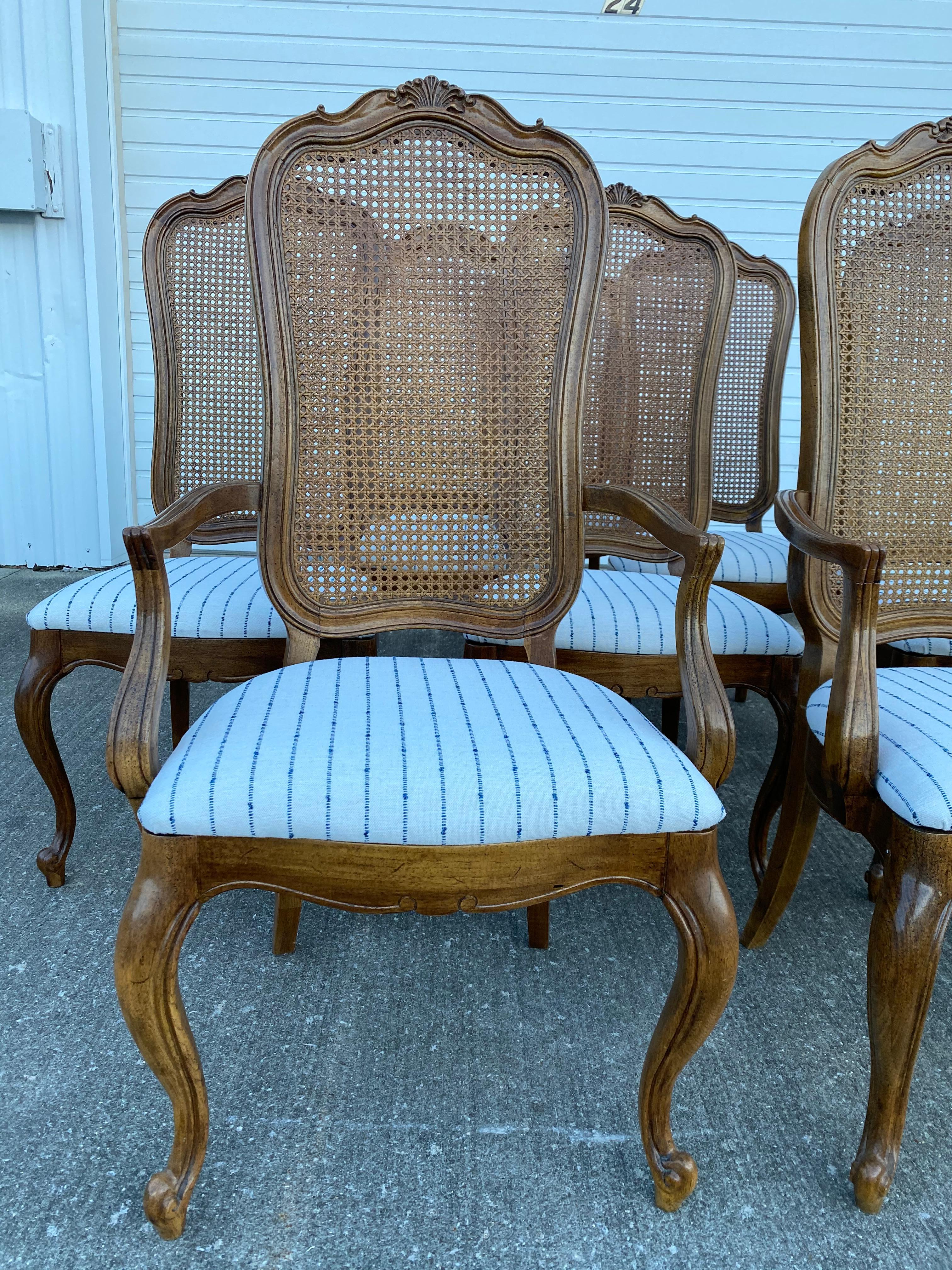 American Set of 8 Thomasville French Provincial Cane Back Dining Chairs