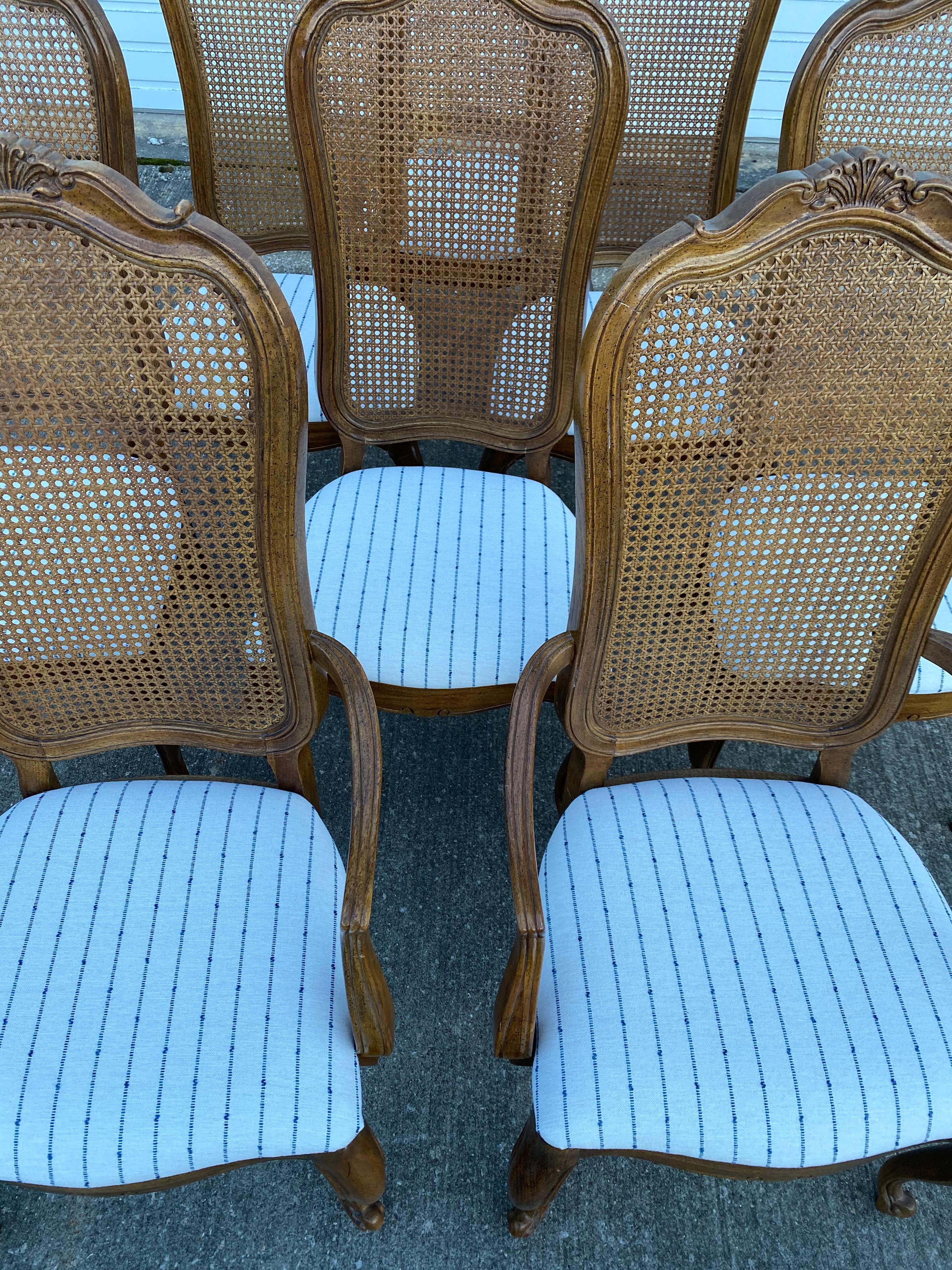 20th Century Set of 8 Thomasville French Provincial Cane Back Dining Chairs