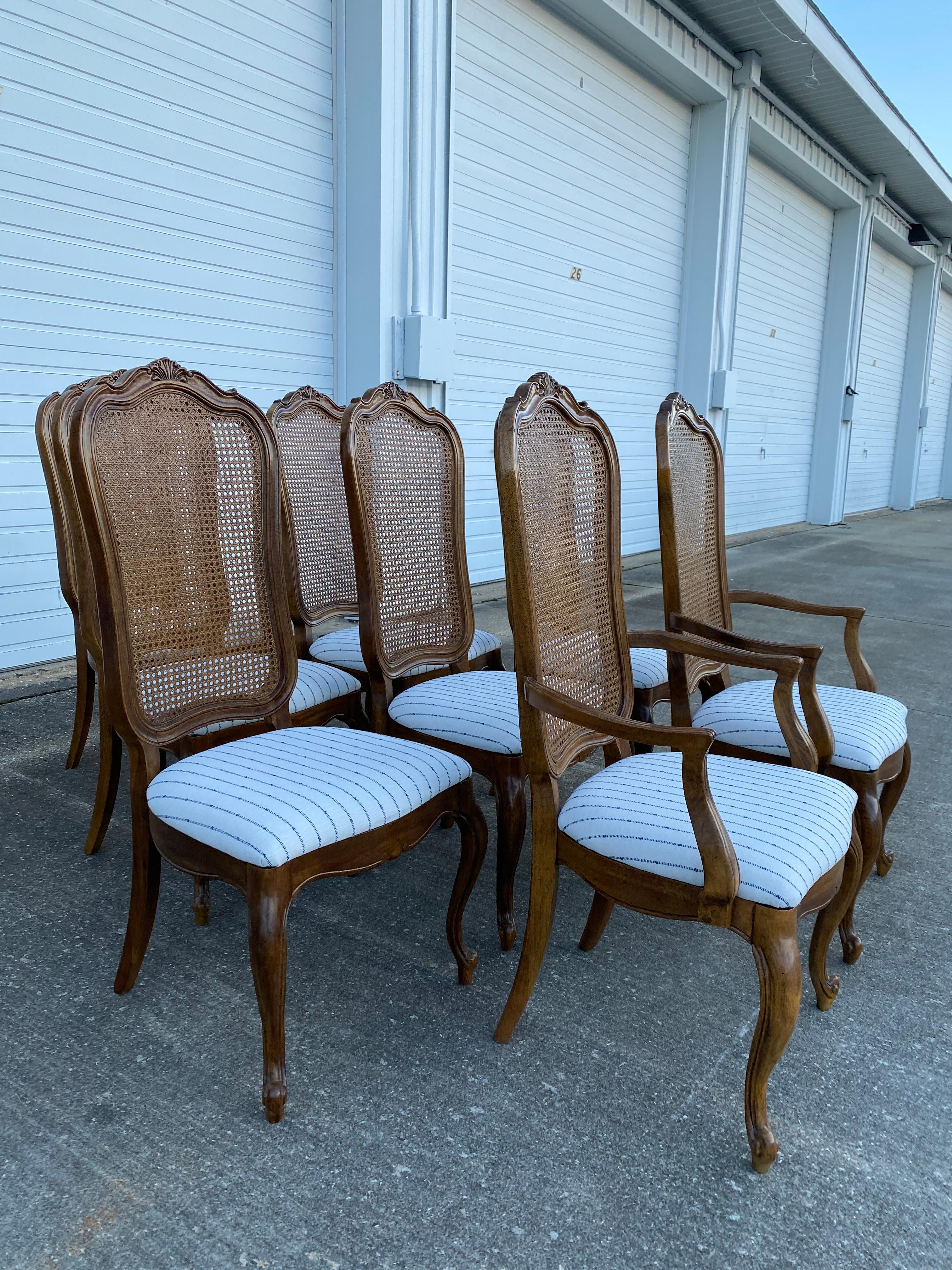 Set of 8 Thomasville French Provincial Cane Back Dining Chairs 1