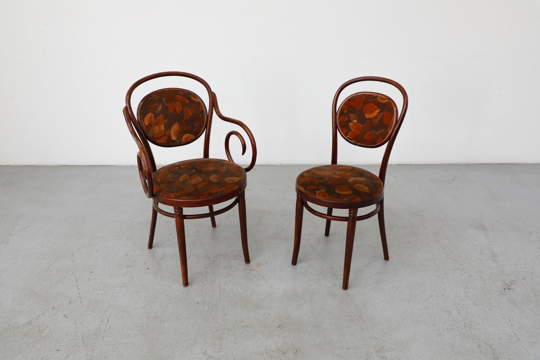 Set aus 6 Thonet Bistrostühlen aus gebogenem Holz mit Sitzen und Rückenlehne aus Herbstsamt (Stoff) im Angebot