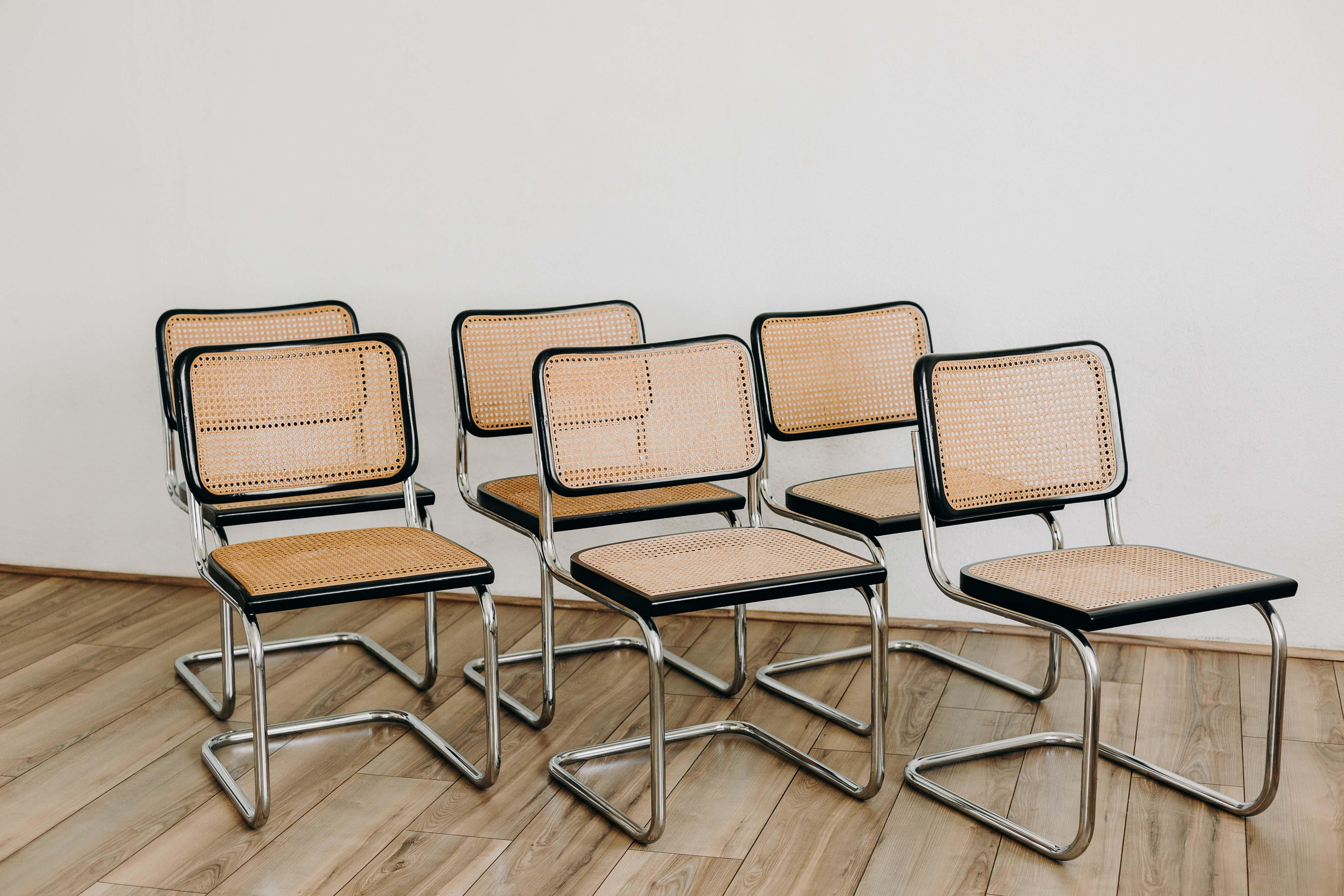 Mid-Century Modern Set of 6 Thonet Cesca Chairs by Marcel Breuer
