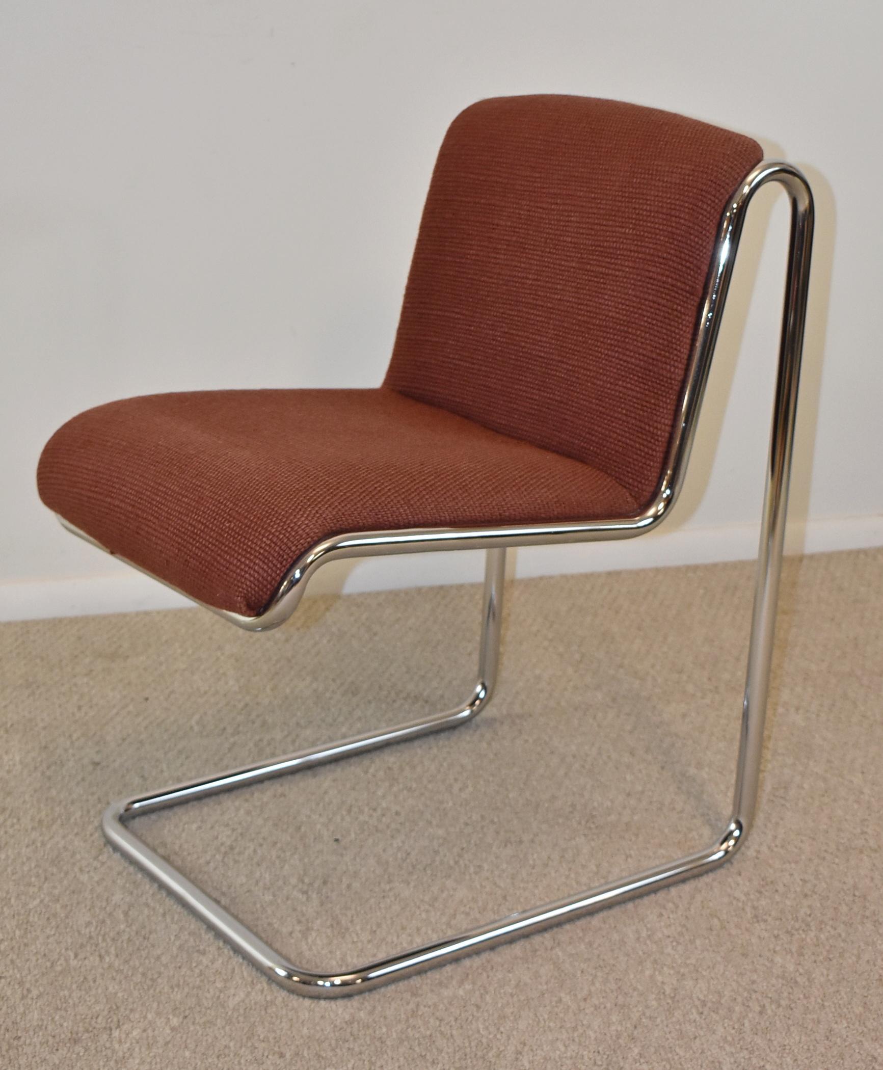 Bauhaus Set of 6 Thonet Chrome Upholstered Dining Chairs For Sale