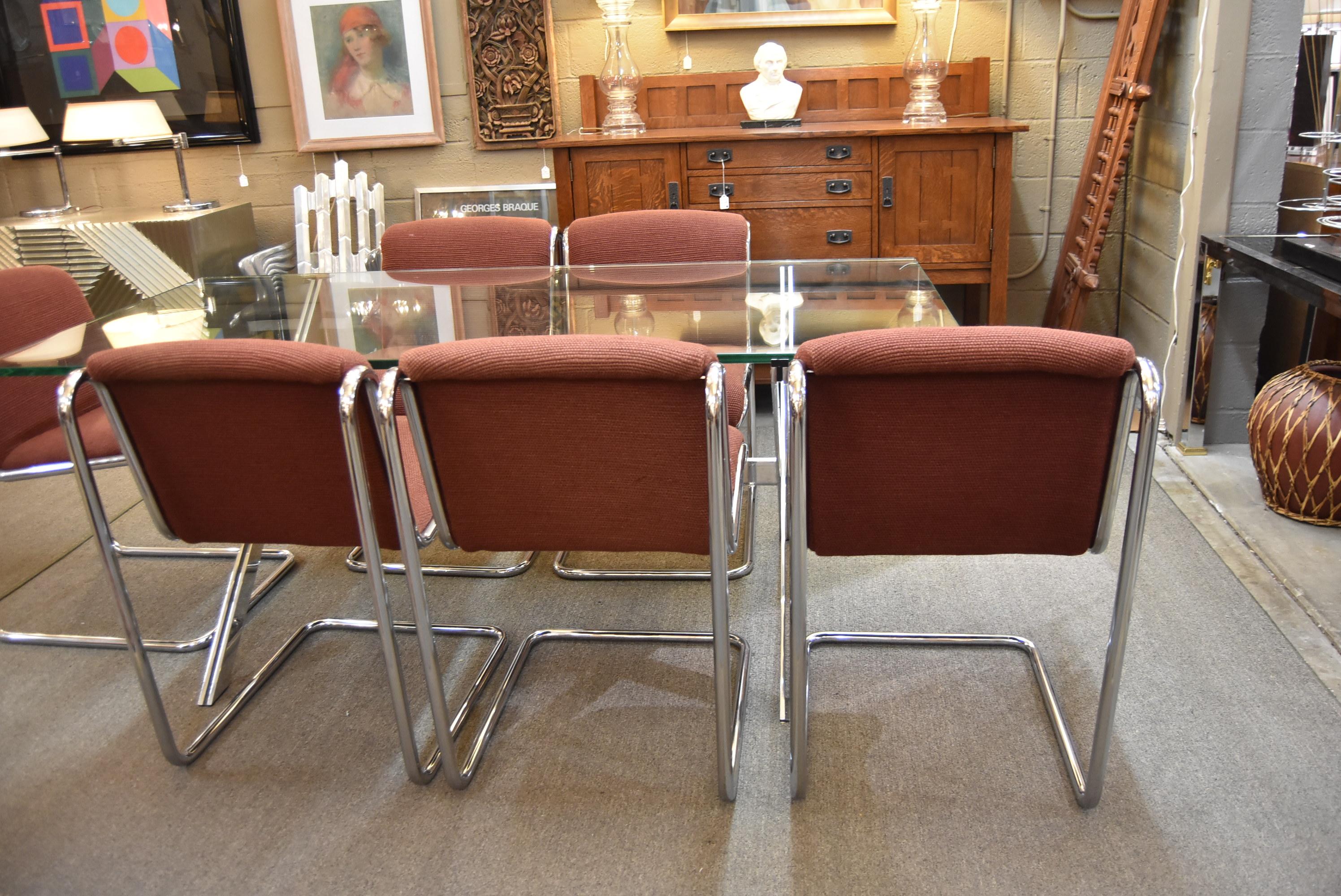 Set of 6 Thonet Chrome Upholstered Dining Chairs 1
