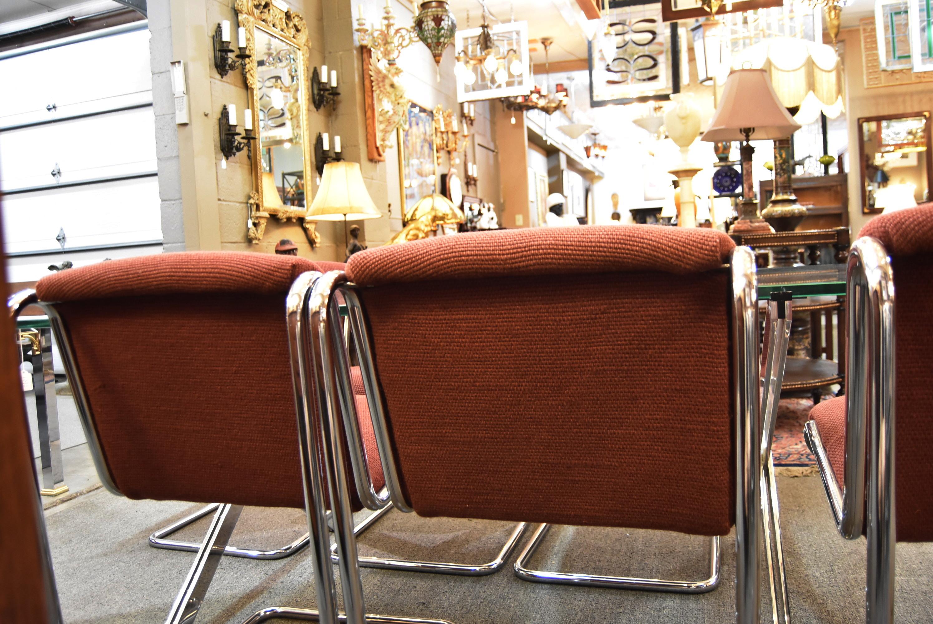 Set of 6 Thonet Chrome Upholstered Dining Chairs 3