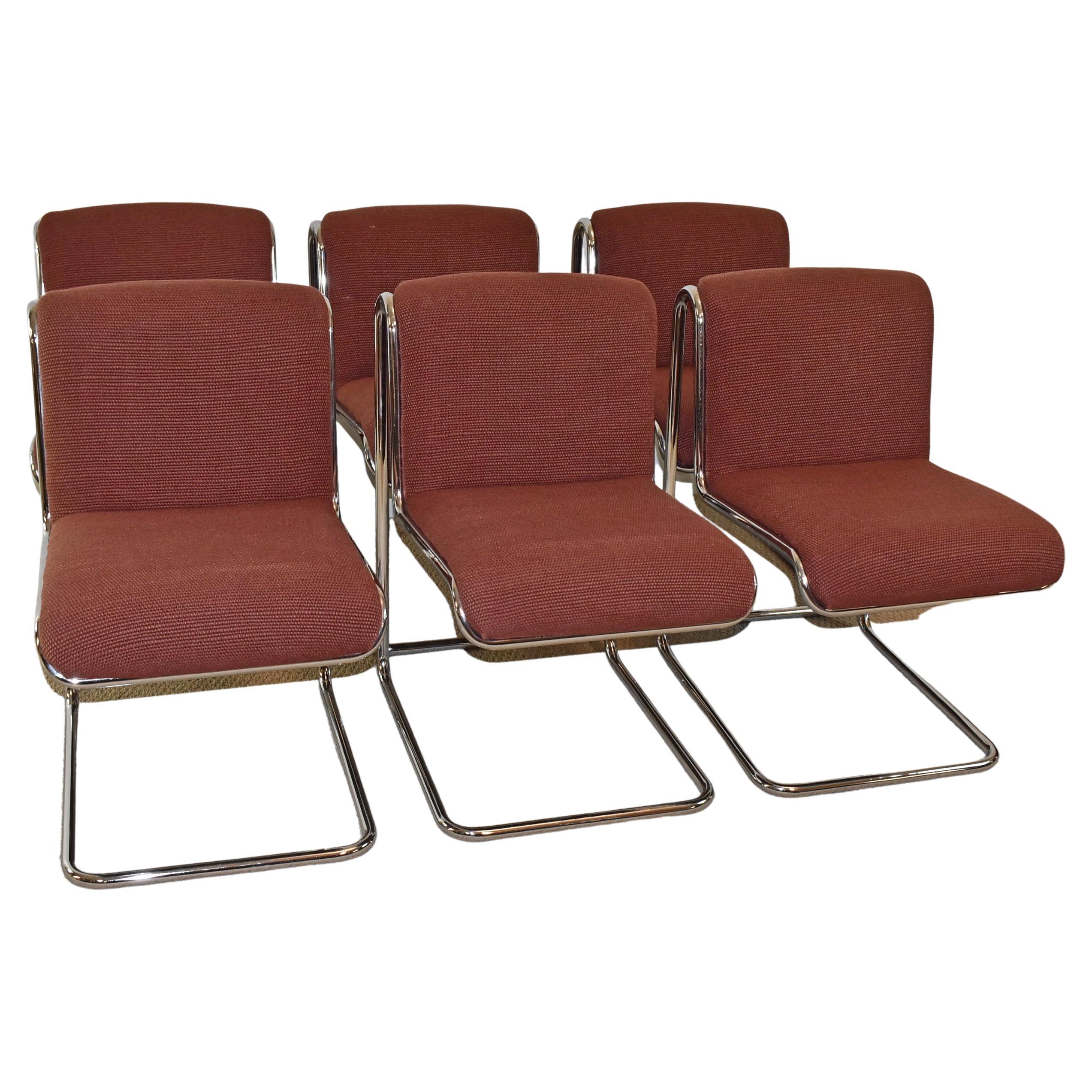 Set of 6 Thonet Chrome Upholstered Dining Chairs For Sale