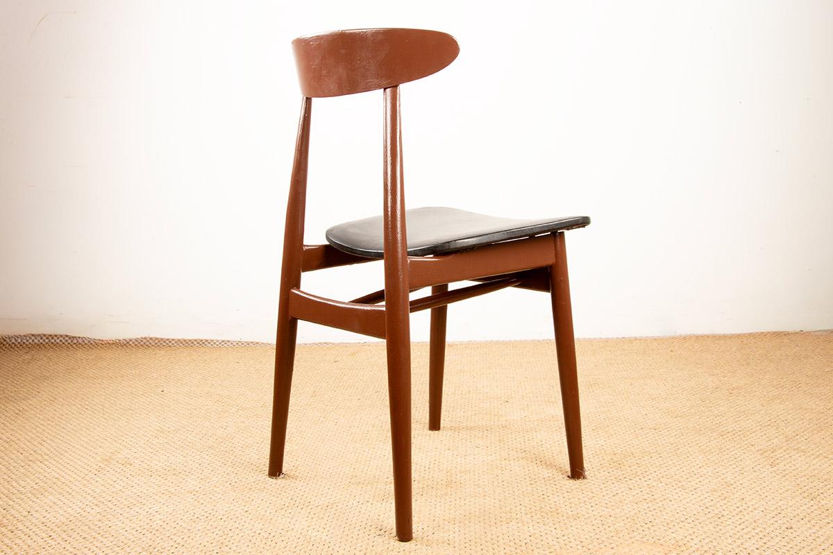Set di 6 sedie da pranzo Thonet in legno laccato marrone e similpelle nera, 196 in vendita 3