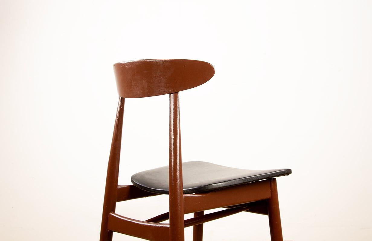 Set di 6 sedie da pranzo Thonet in legno laccato marrone e similpelle nera, 196 in vendita 4