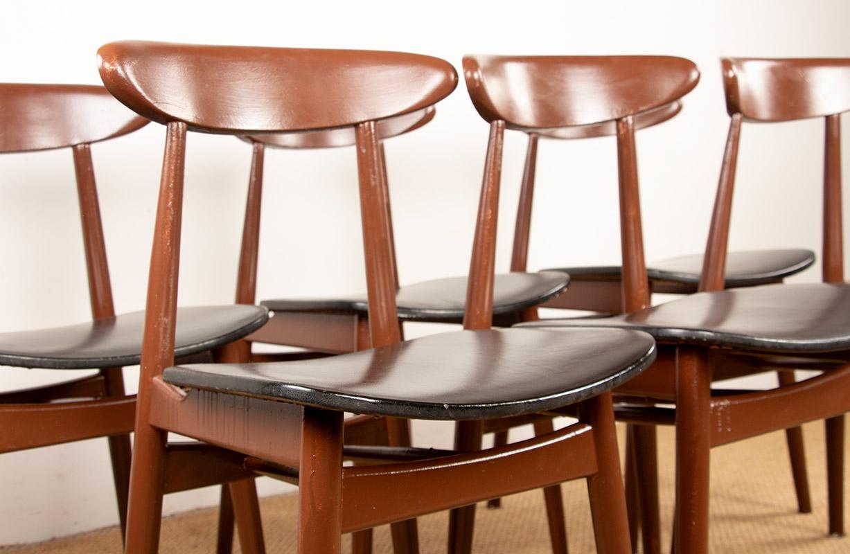 Set di 6 sedie da pranzo Thonet in legno laccato marrone e similpelle nera, 196 in vendita 7
