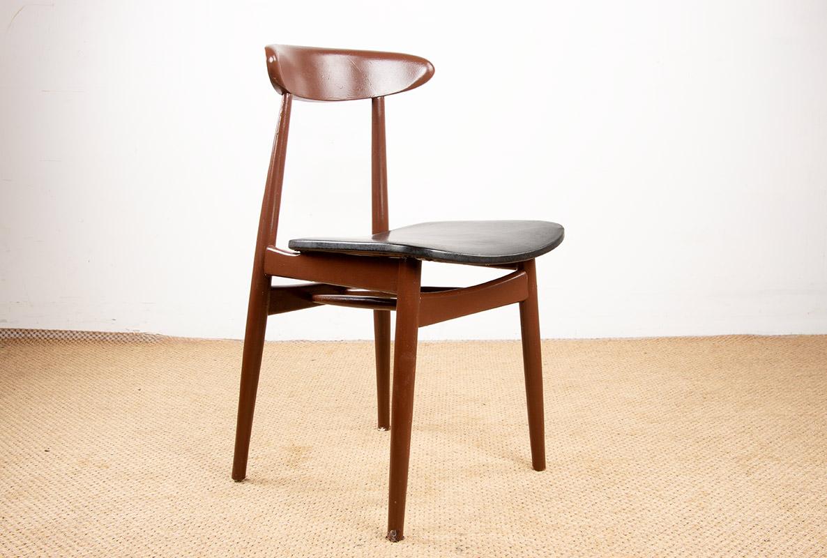 Metà XX secolo Set di 6 sedie da pranzo Thonet in legno laccato marrone e similpelle nera, 196 in vendita