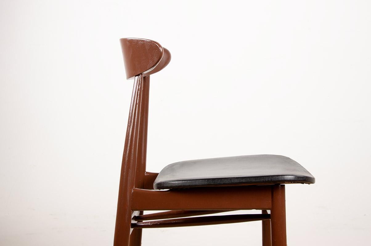 Set di 6 sedie da pranzo Thonet in legno laccato marrone e similpelle nera, 196 in vendita 1