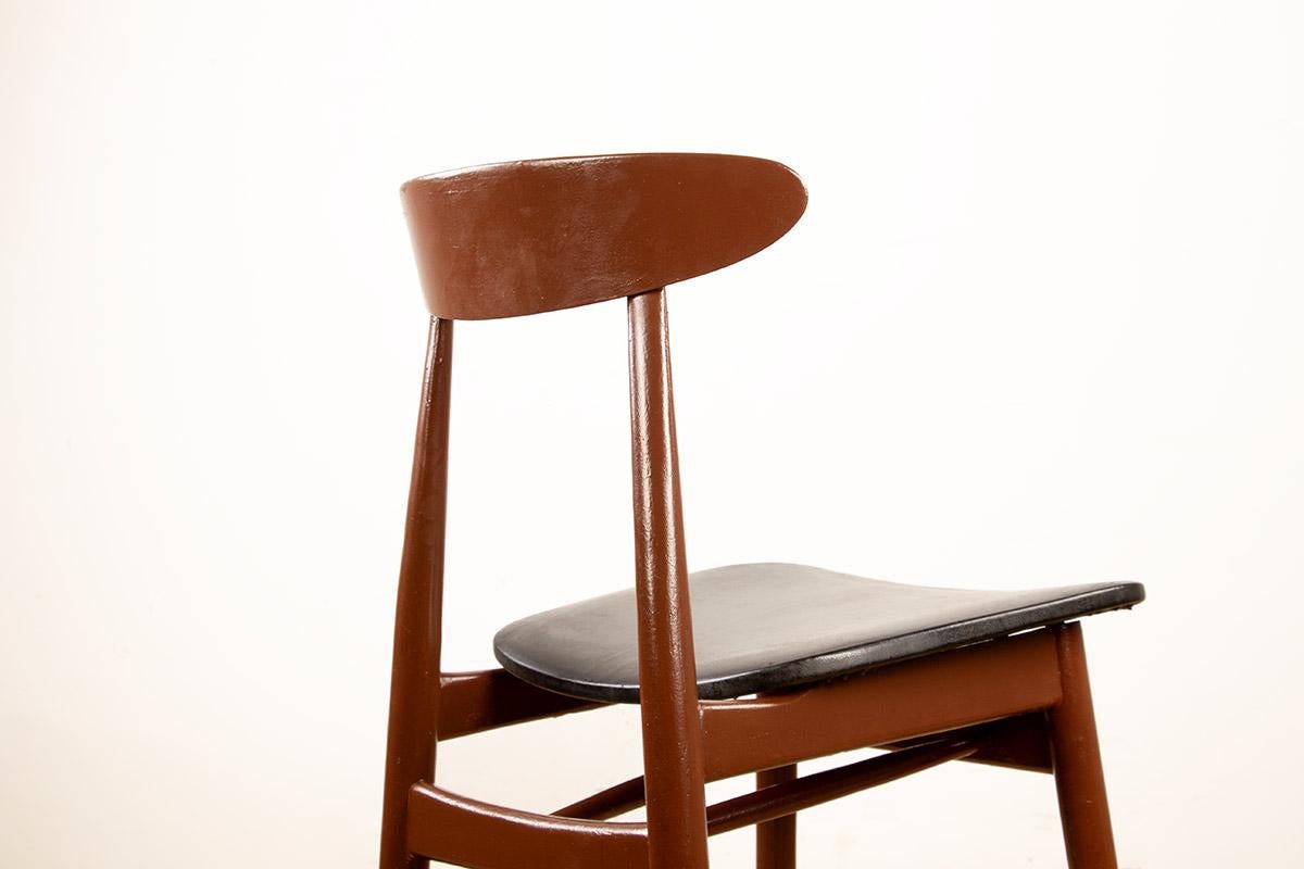 Set di 6 sedie da pranzo Thonet in legno laccato marrone e similpelle nera, 196 in vendita 2