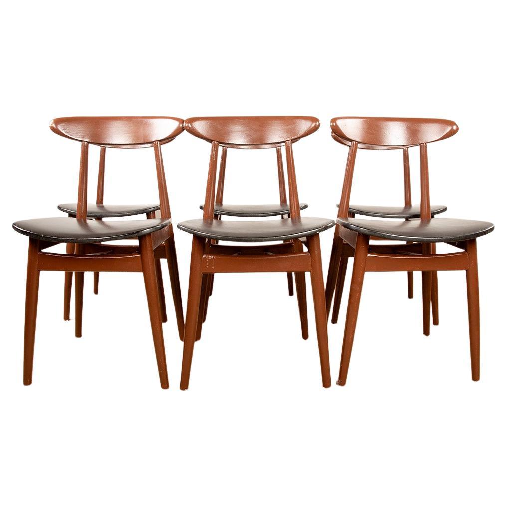 Set di 6 sedie da pranzo Thonet in legno laccato marrone e similpelle nera, 196