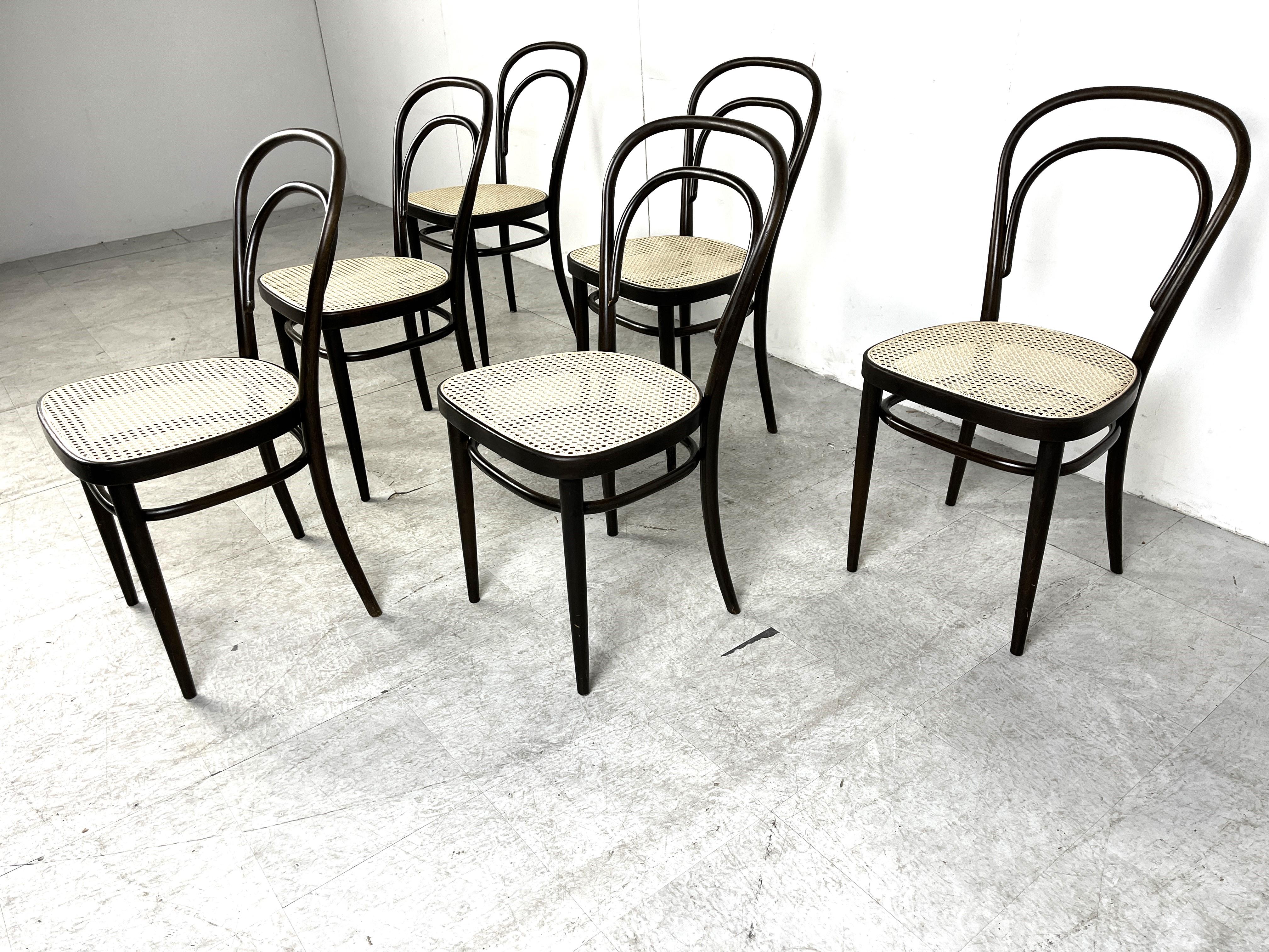 Rattan Set of 6 Thonet No.: 214 dining chairs, 1979