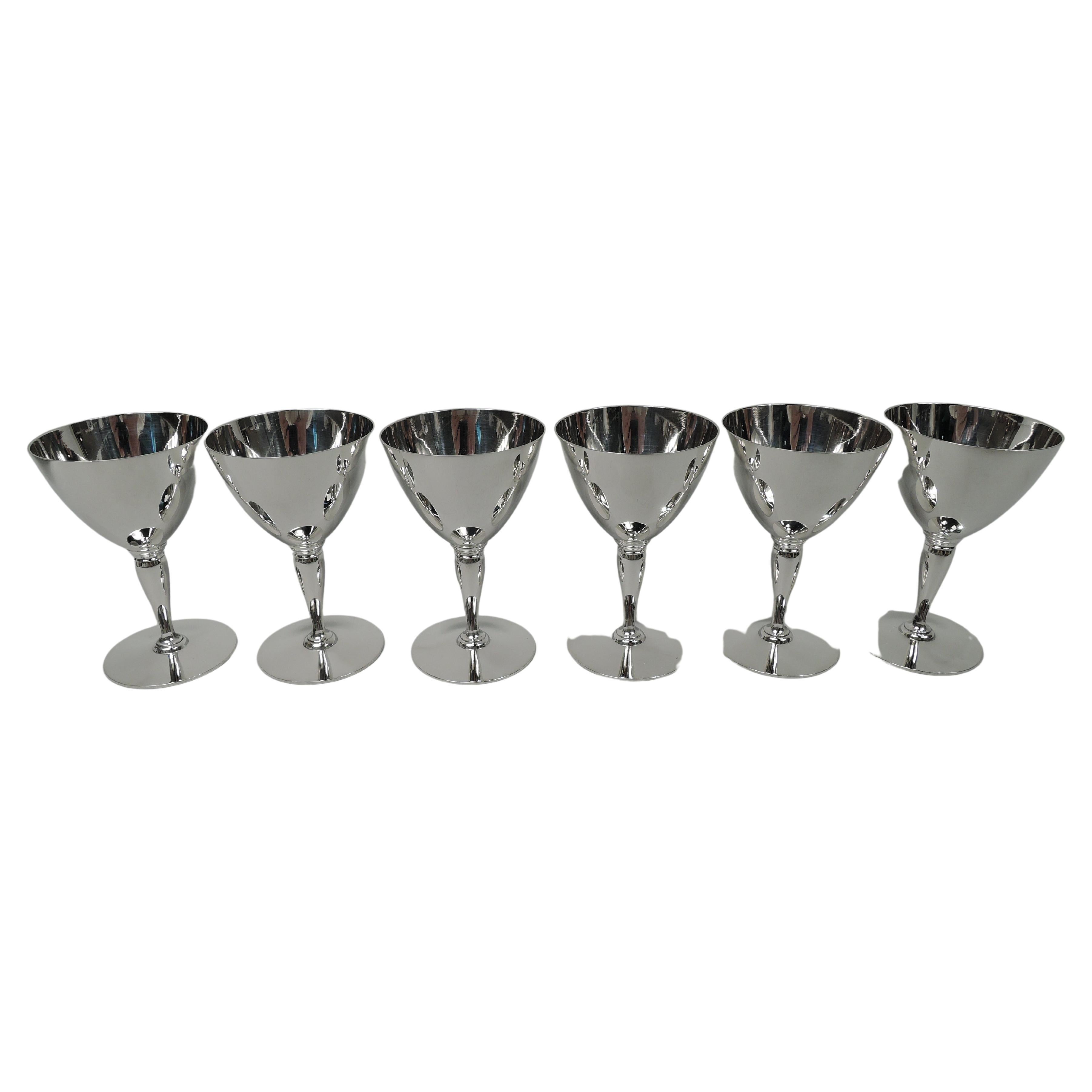 Set of 6 Tiffany American Art Deco Sterling Silver Cocktail Cups