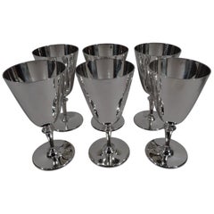 Set of 6 Tiffany American Modern Sterling Silver Goblets