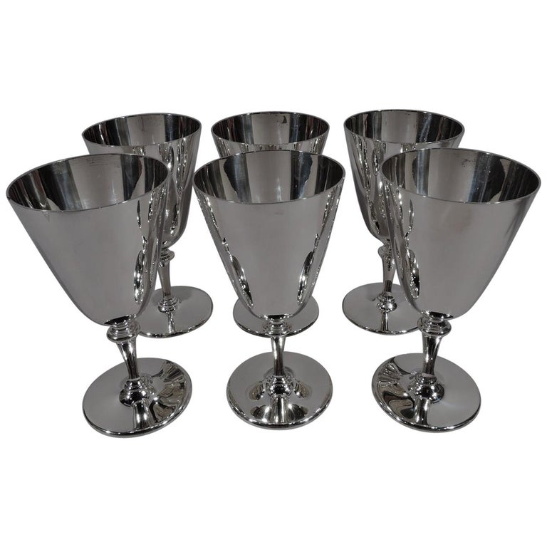 Set of 6 Tiffany American Modern Sterling Silver Goblets For Sale at