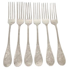 Set of 6 Tiffany & Co Audubon Sterling Silver Forks 7 1/2" #19049