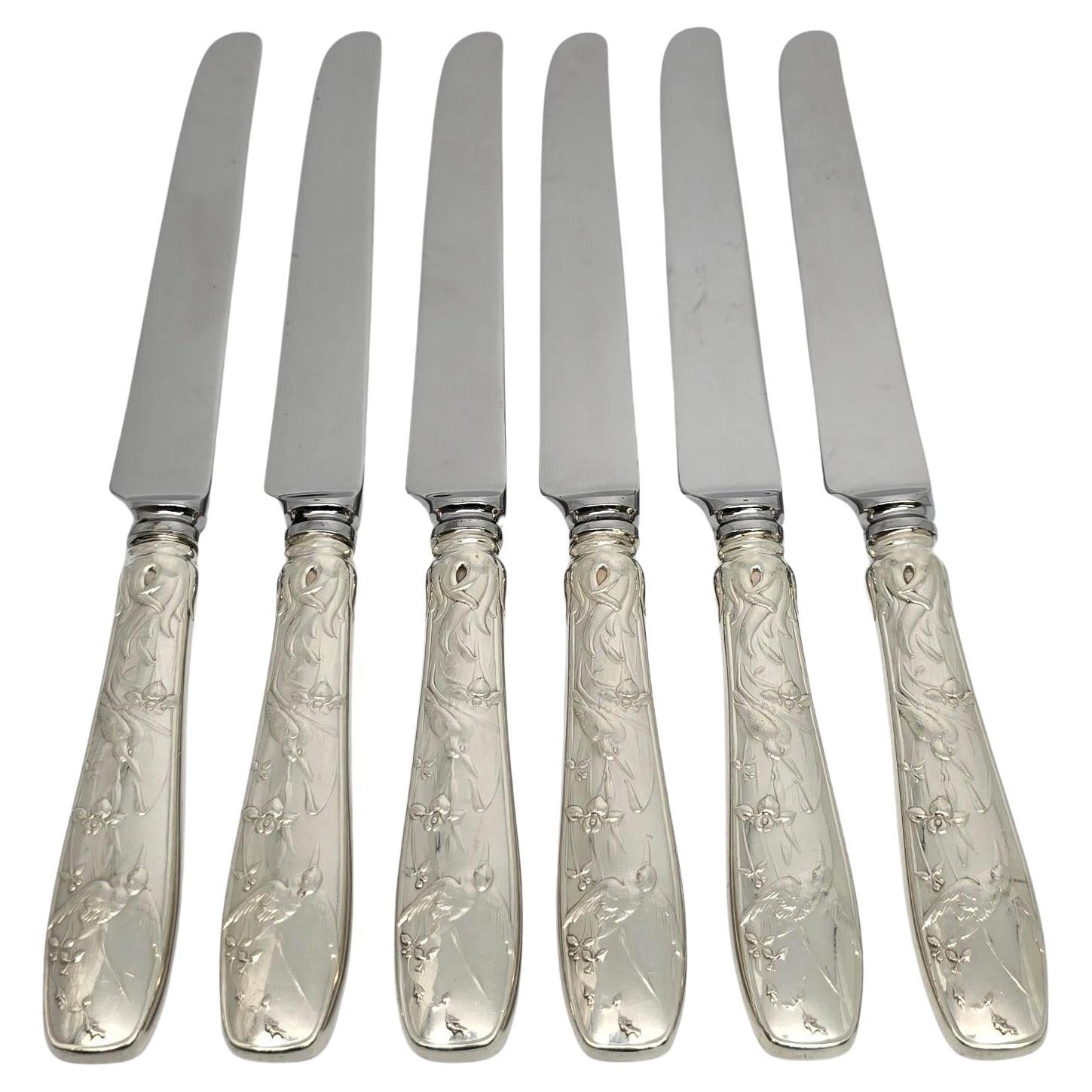Set of 6 Tiffany 
Co Audubon Sterling Silver New French Hollow Knives 9" #19053