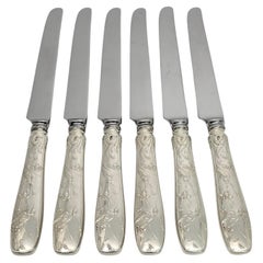 Antique Set of 6 Tiffany & Co Audubon Sterling Silver New French Hollow Knives 9" #19053