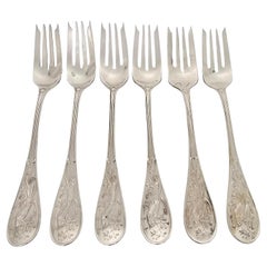 Set of 6 Tiffany & Co Audubon Sterling Silver Salad Forks 6 3/4" #19048