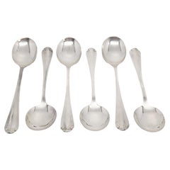 Set of 6 Tiffany & Co Flemish Sterling Silver Round Bowl Soup Spoons #15482