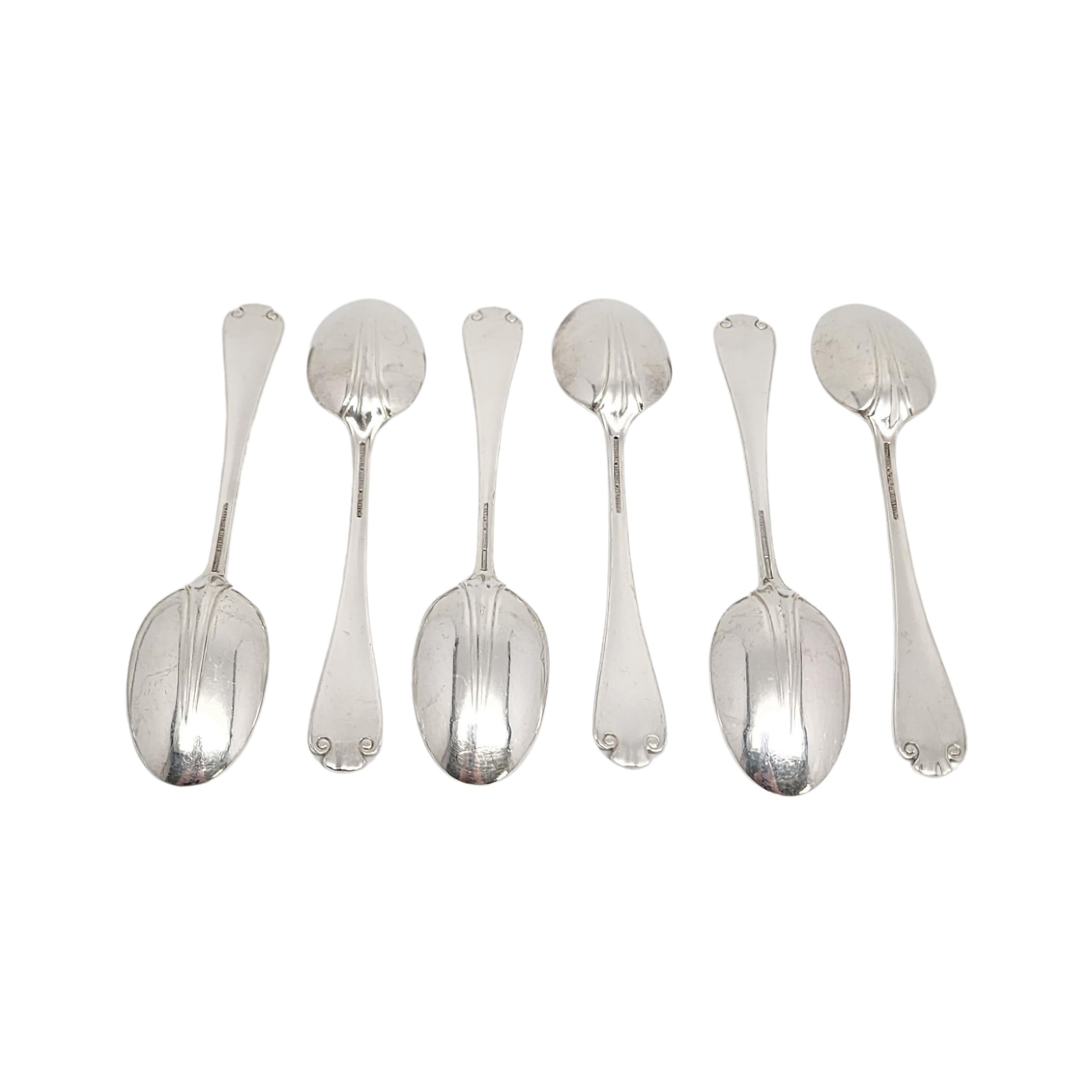 Set of 6 sterling silver teaspoons by Tiffany & Co in the Flemish pattern.

No monogram.

The Flemish pattern features a simple and elegant scroll design, making it a timeless classic that is still in demand today. Hallmarks date these pieces to