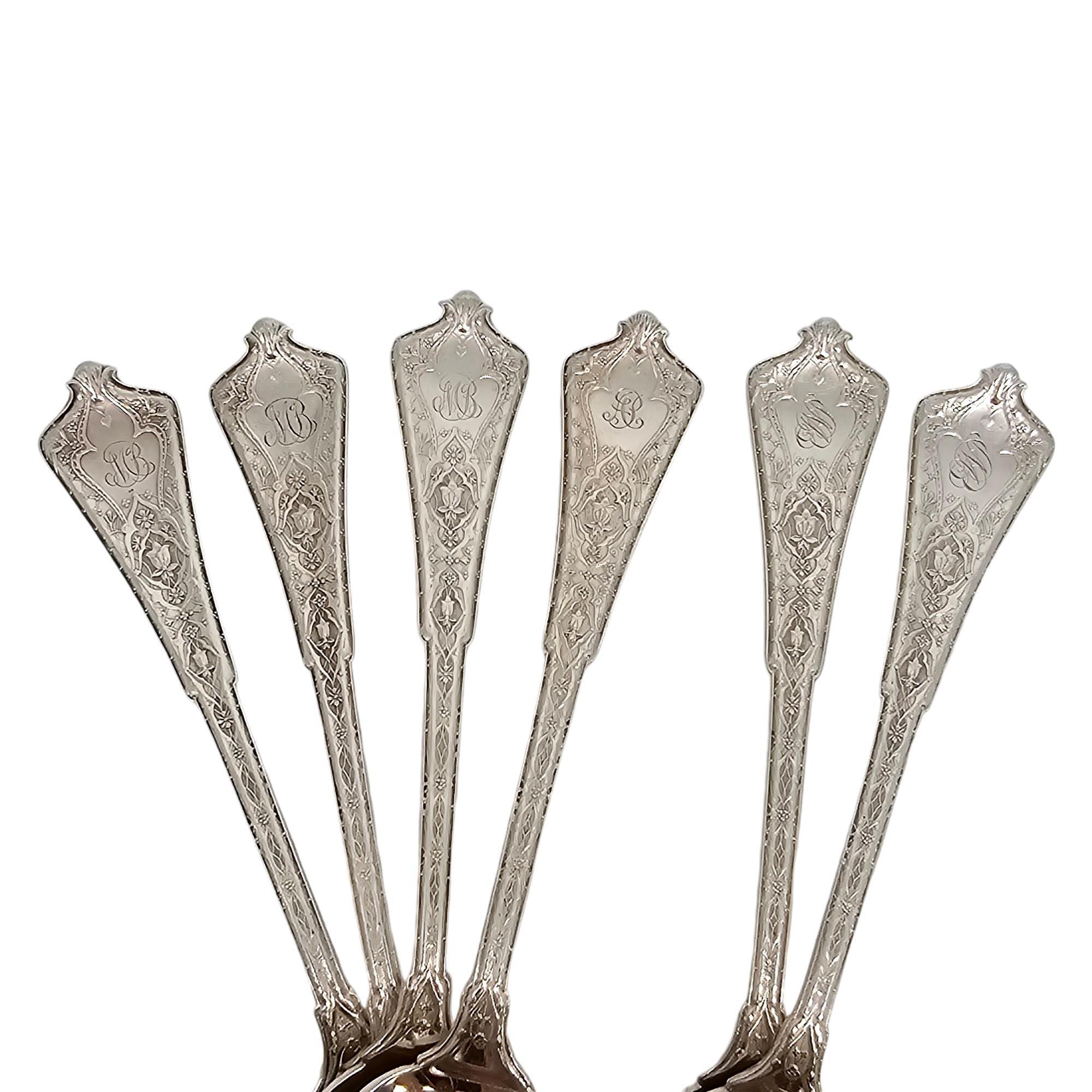 Women's or Men's Set of 6 Tiffany & Co Persian Sterling Silver Teaspoons w/Mono 6 1/8