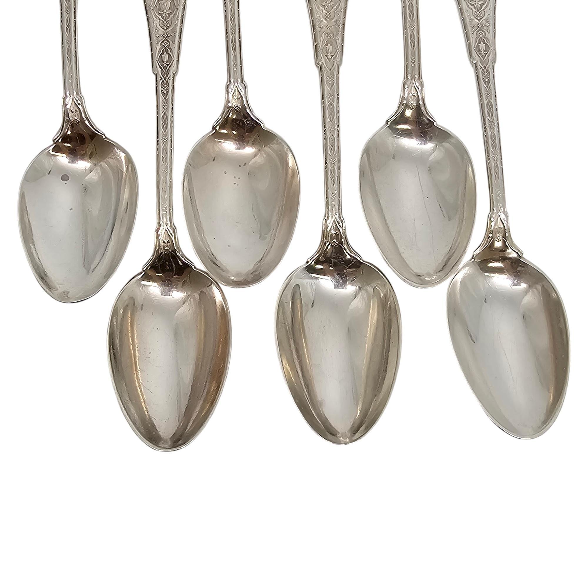 Set of 6 Tiffany & Co Persian Sterling Silver Teaspoons w/Mono 6 1/8